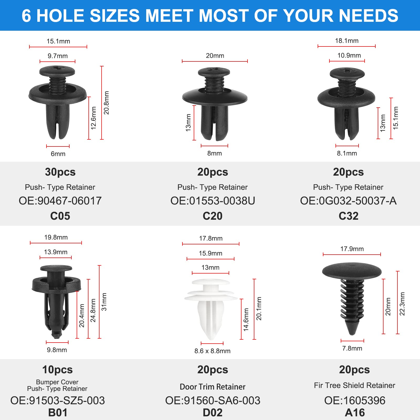QIIYCCE-120PCS Car Clips,Plastic Rivets,6 Popular Sizes of Car Body Fixed Clip Bumpers,and Replacement Parts of Fenders are Appl