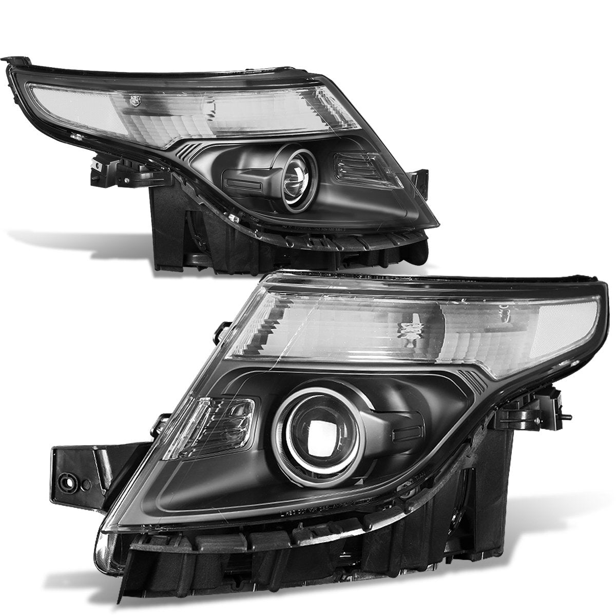 DNA MOTORING Pairs of Projector Headlight Assembly Compatible with 11-15 FORD EXPLORER 4-DOOR Black Clear, HL-OH-FEXP11-BK-CL1