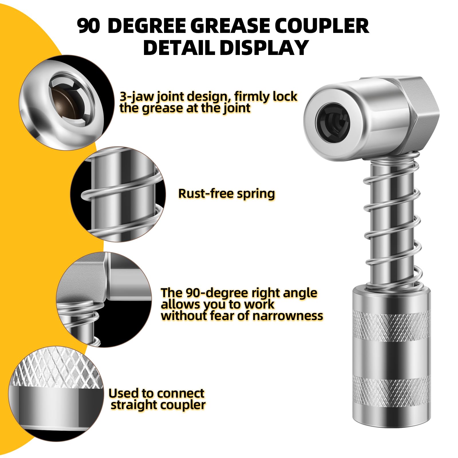 ATIVERE Grease Gun Coupler 1PCS with 6 Locking Jaw Strong Lock-on, 10000 PSI High Pressure Quick Release Grease, Compatible with