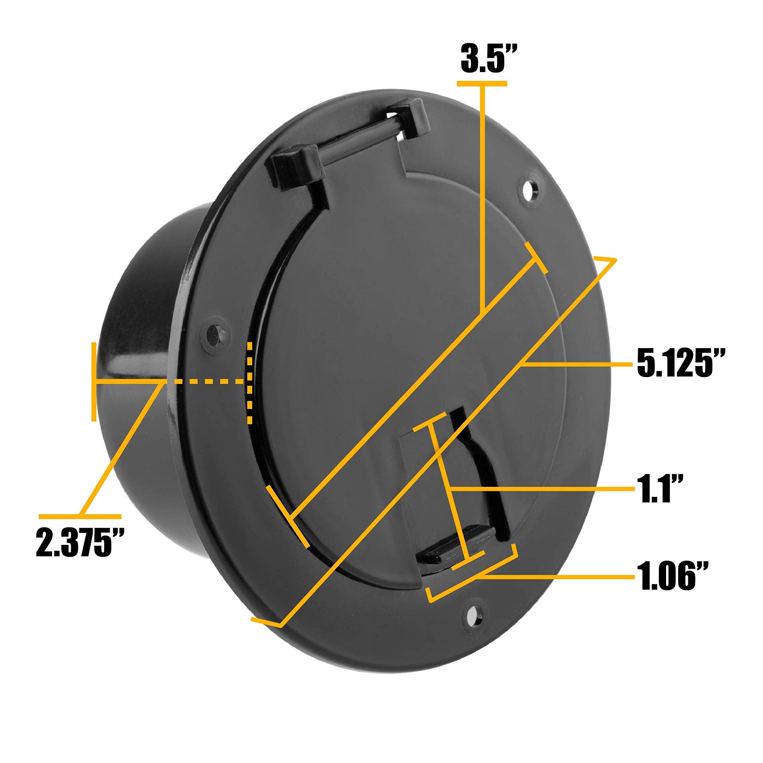 Halotronics 5-Inch Round Electric Cable Hatch for 30/50 Amp Cords, Black - Model HT-EH01B, Durable Plastic Construction
