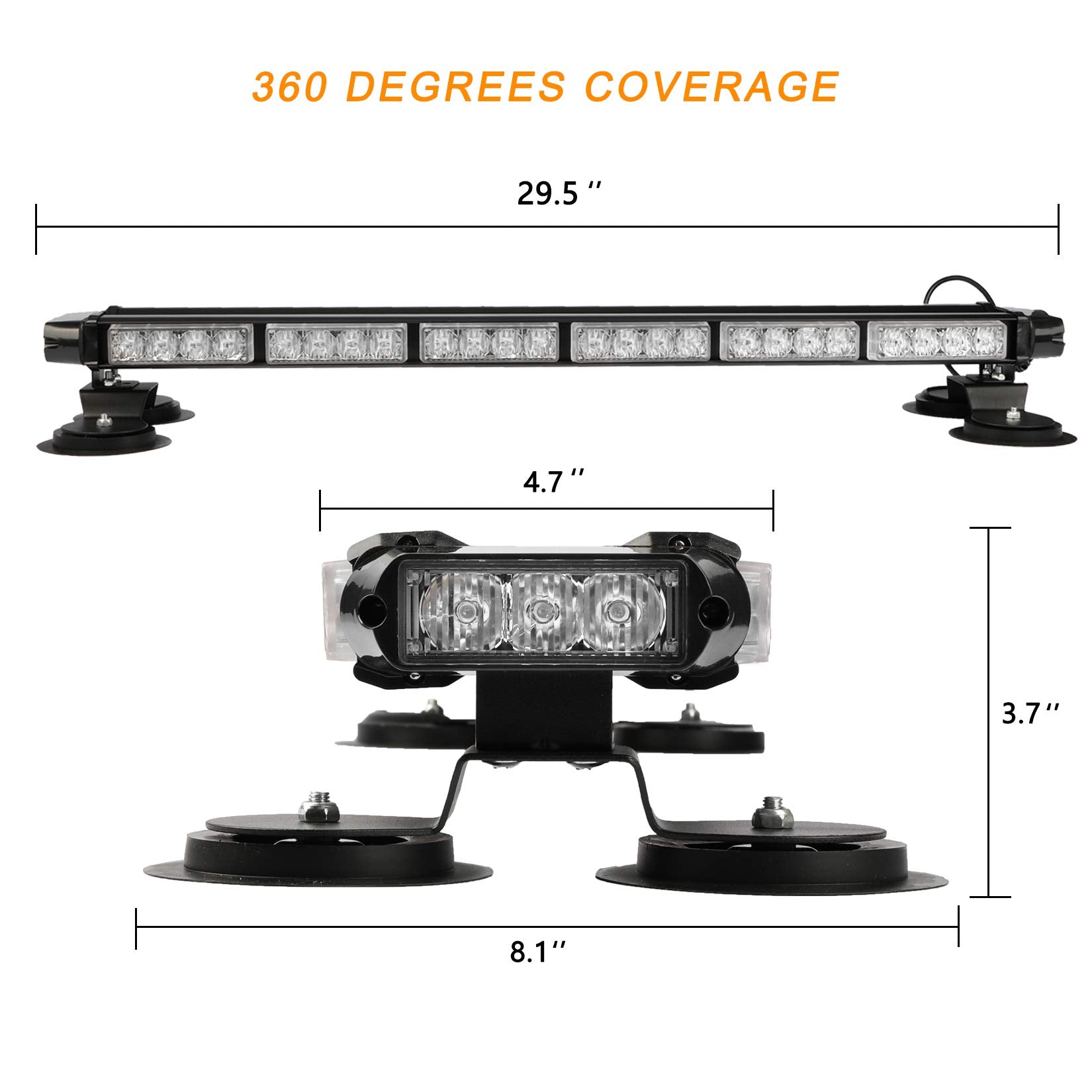 ASPL 29.5" Amber LED Strobe Light Bar - High Intensity Emergency Warning Light with Magnetic Base for Vehicles and Construction