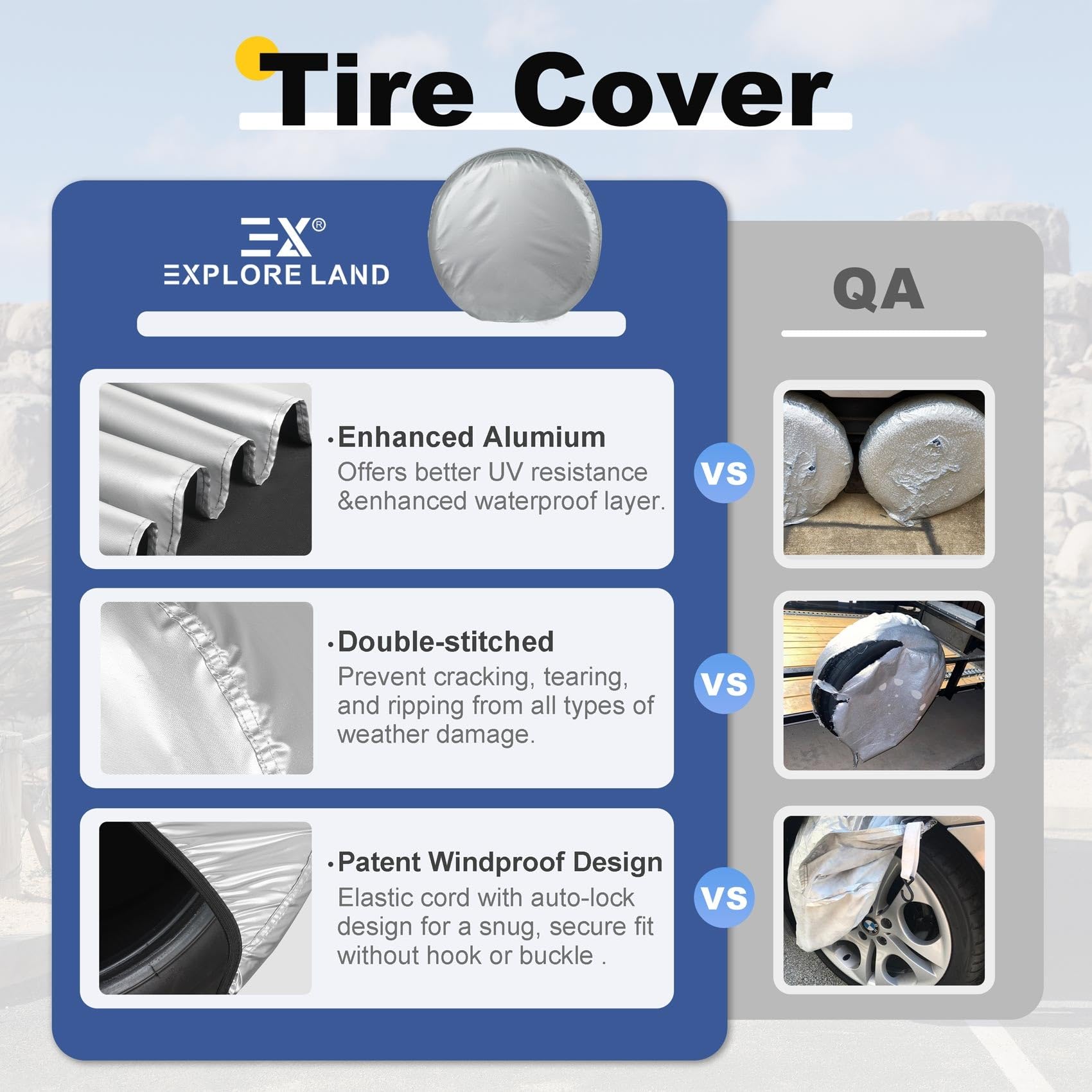 Explore Land Weatherproof Tire Covers 4 Pack Alumium Wheel Protector For Truck, Suv, Trailer, Camper, Rv,S (Fits Diameter 32 ''-