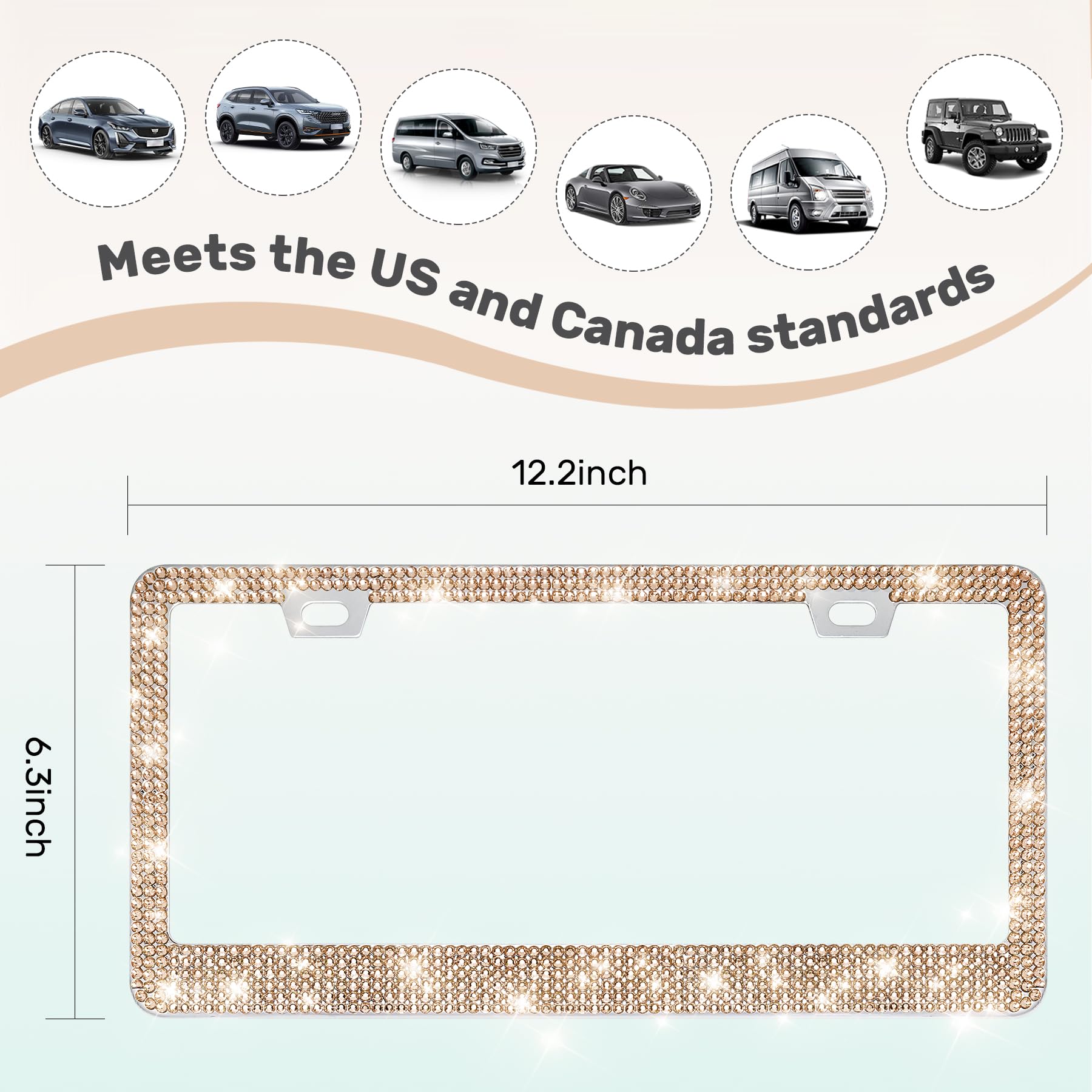 Quanqiufei 2 Pack Bling License Plate Frames, Sparkly Rhinestone Diamond Car License Plate Cover For Women, Stainless Steel Car
