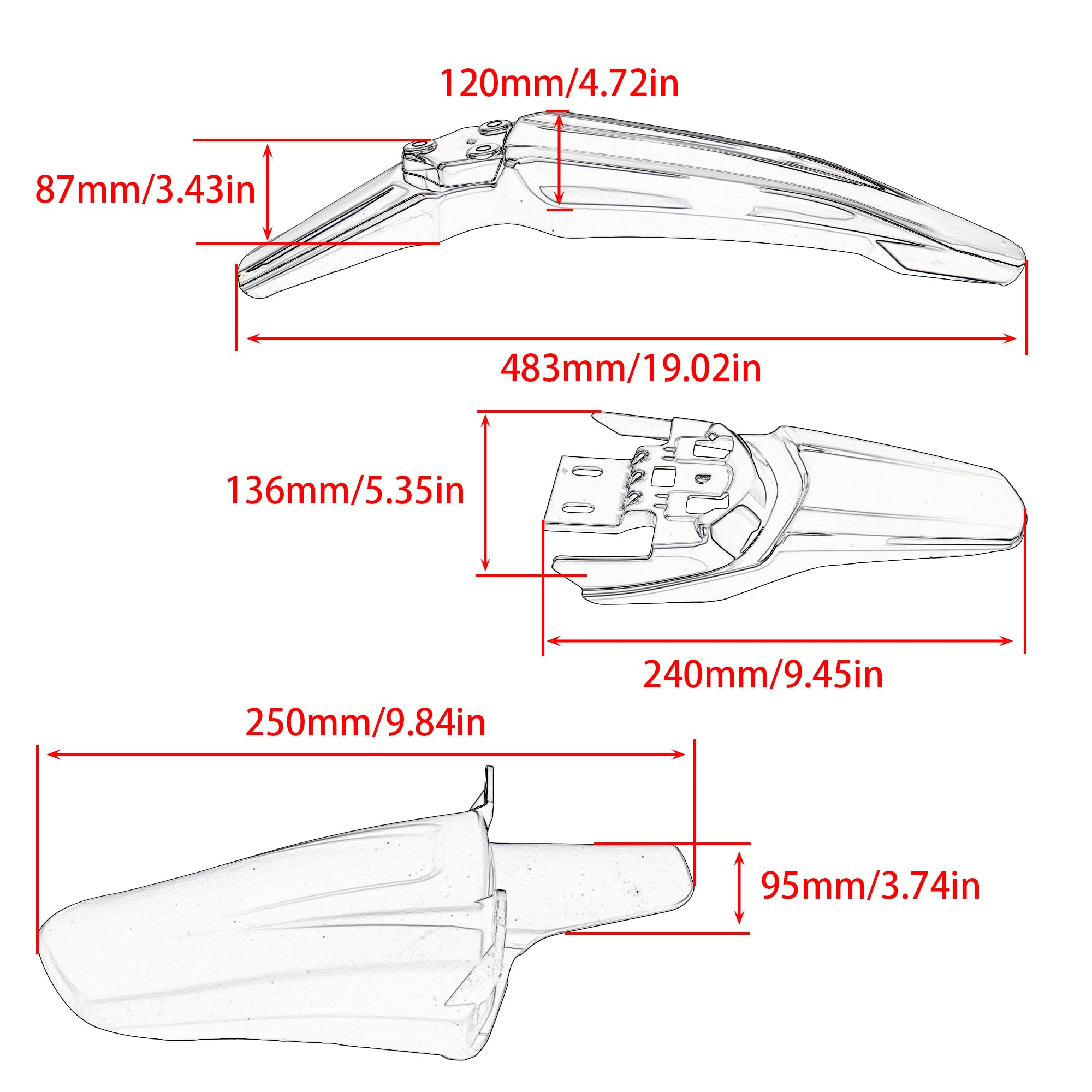 ABCERRSI Surron Front Rear Fender Set,3pcs Shock Front Rear Mud Guard For Sur Ron Light Bee Segway X/S X260 X160-Carbon Fiber
