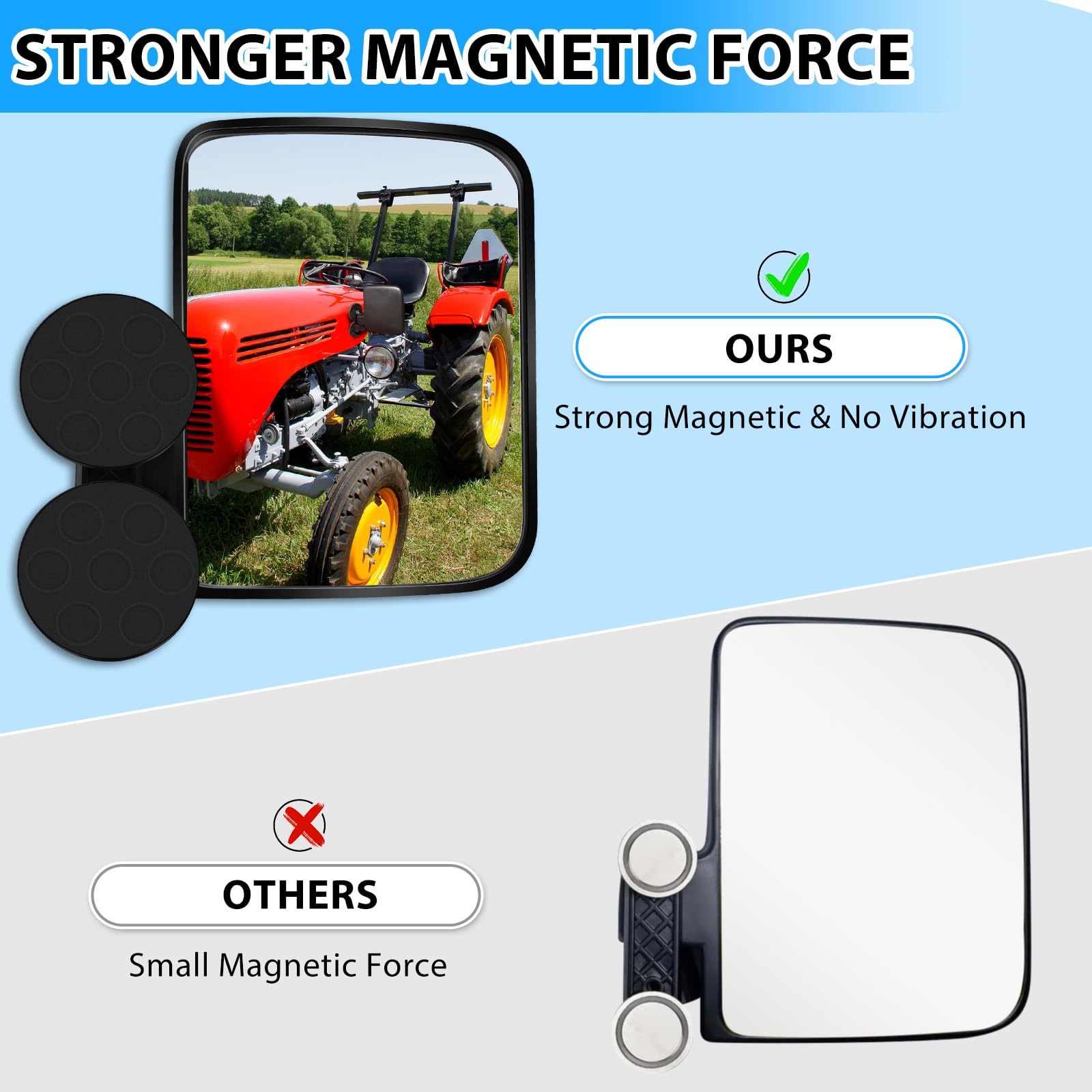 Unviersal Magnetic Tractor Mirrors,Tewgug Strong Magnetic Side Mirrors for Tractor Forklift Dozer Lawn mower Golf Cart Compatibl