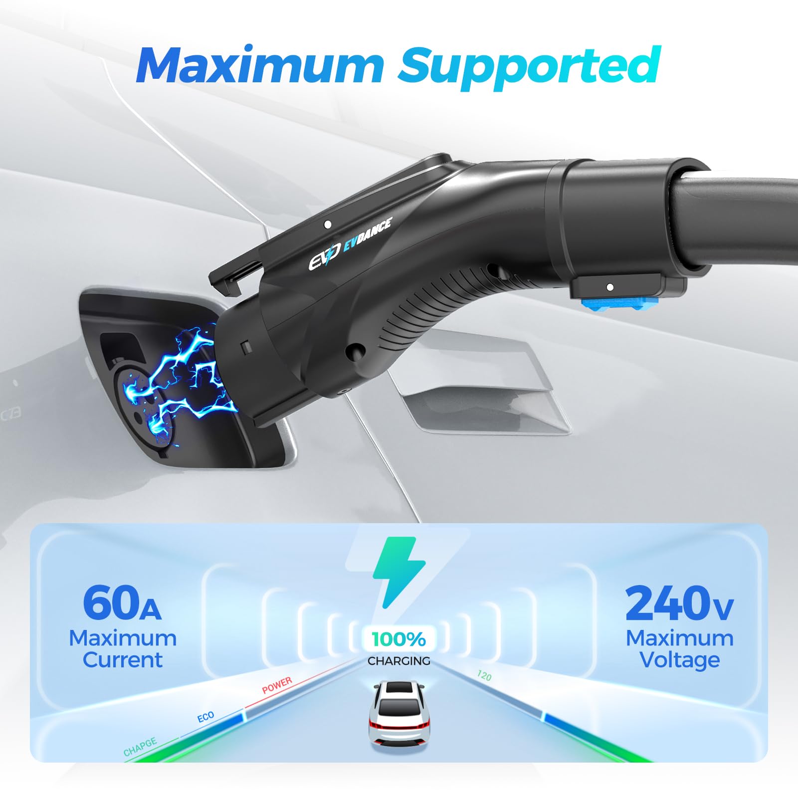 EVDANCE NACS to J1772 Charger Adapter, 48A & 250V Charging Adapter with Security Lock Certified, Compatible with All J1772 EVs,