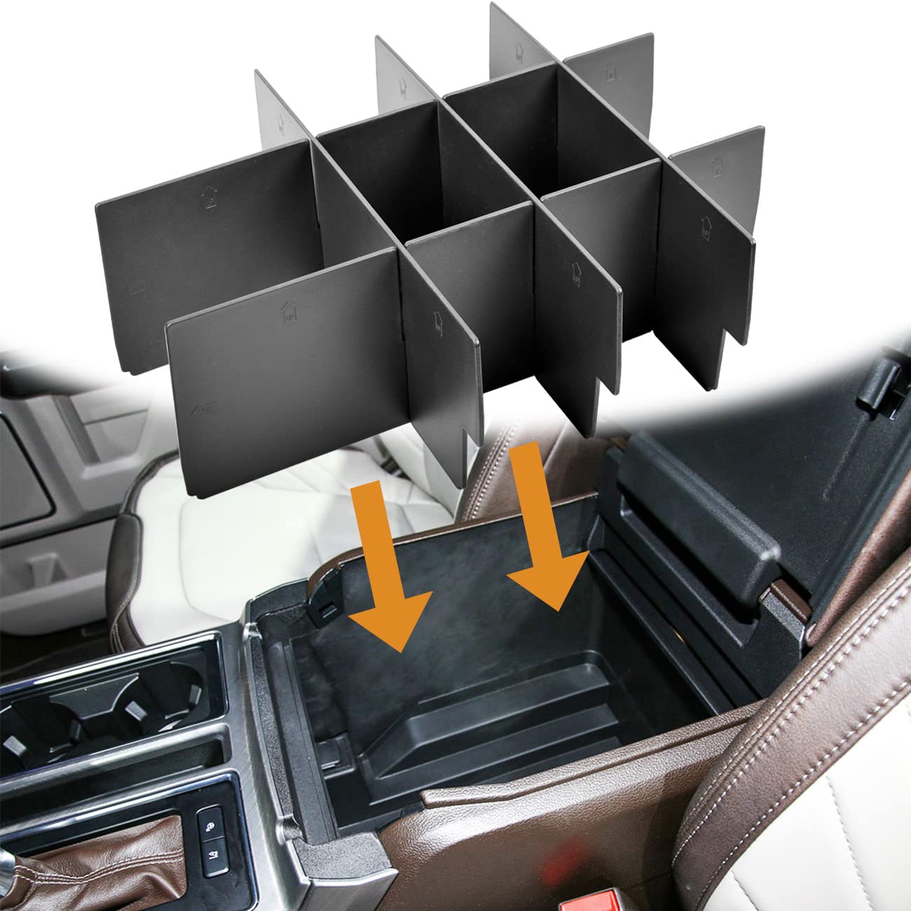 Tacobro Center Console Organizer Dividers Compatible With 2015-2018 2019 2020 Ford F150 Accessories Black Abs Plastic Armrest Bo