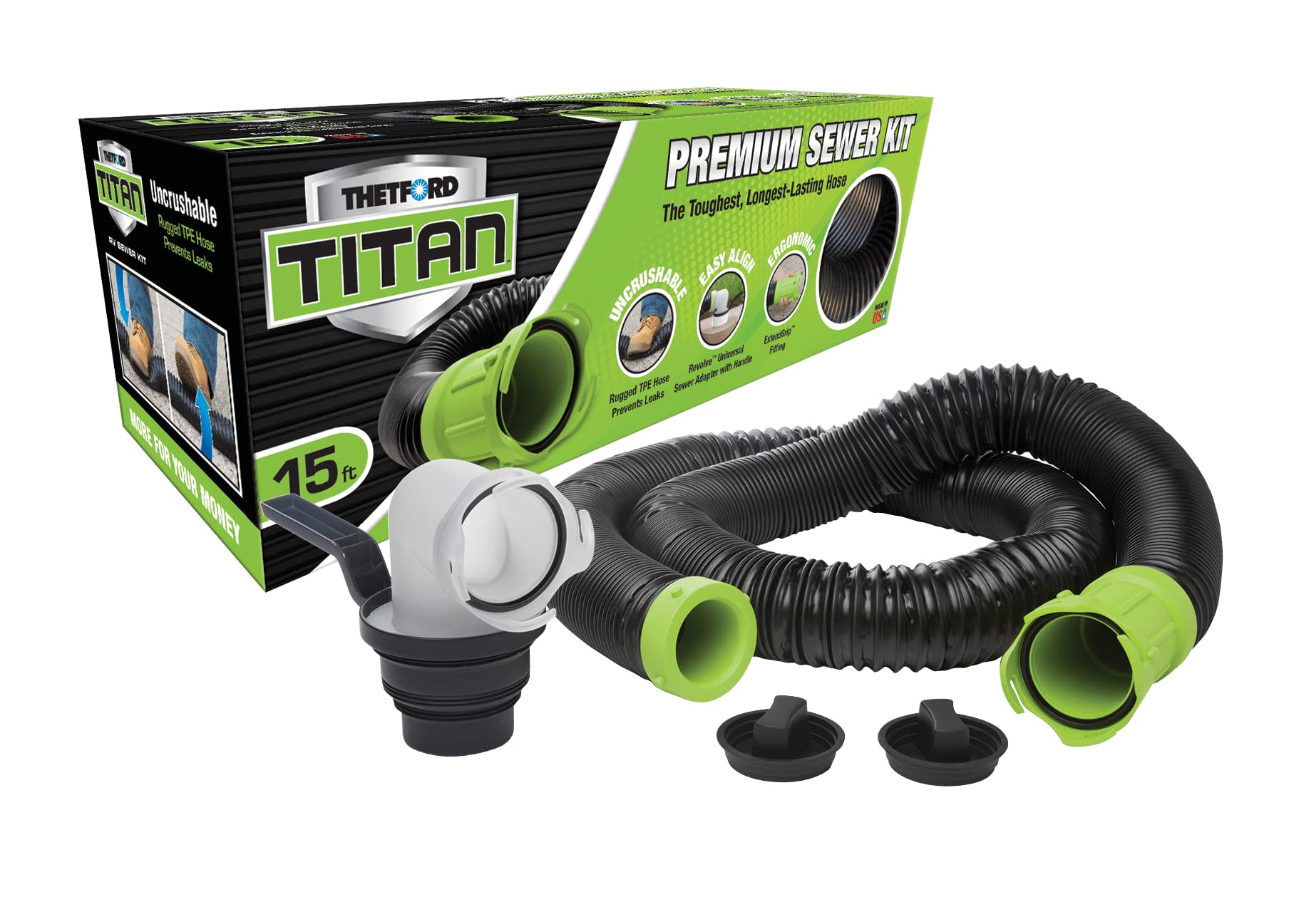 Thetford Titan 17853 15Ft 15-Foot Premium Rv Sewer Hose Kit-Thetford-17853, Black/Green