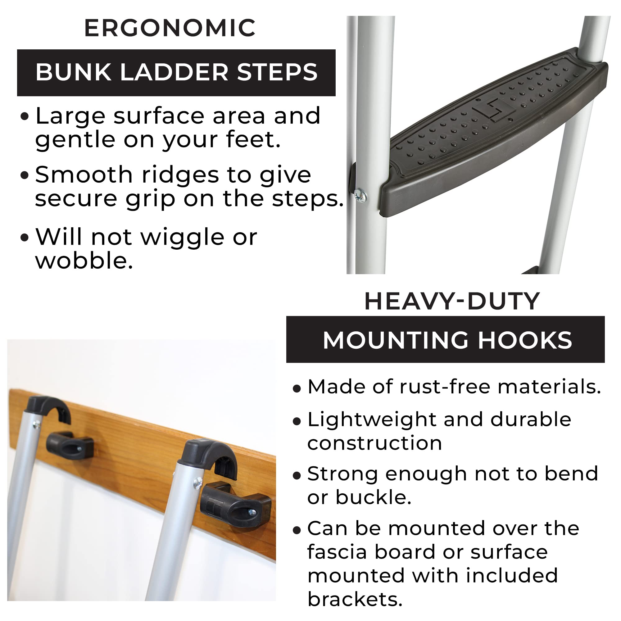 Stromberg Carlson Interior Bunk Ladder, Kd, Rv Bunk Ladder, Bunk Bed Ladder With Injection Molded Treads, Hooks And Mounting Hardware Included, Can Be Used As Dorm Loft Ladder - Black 66