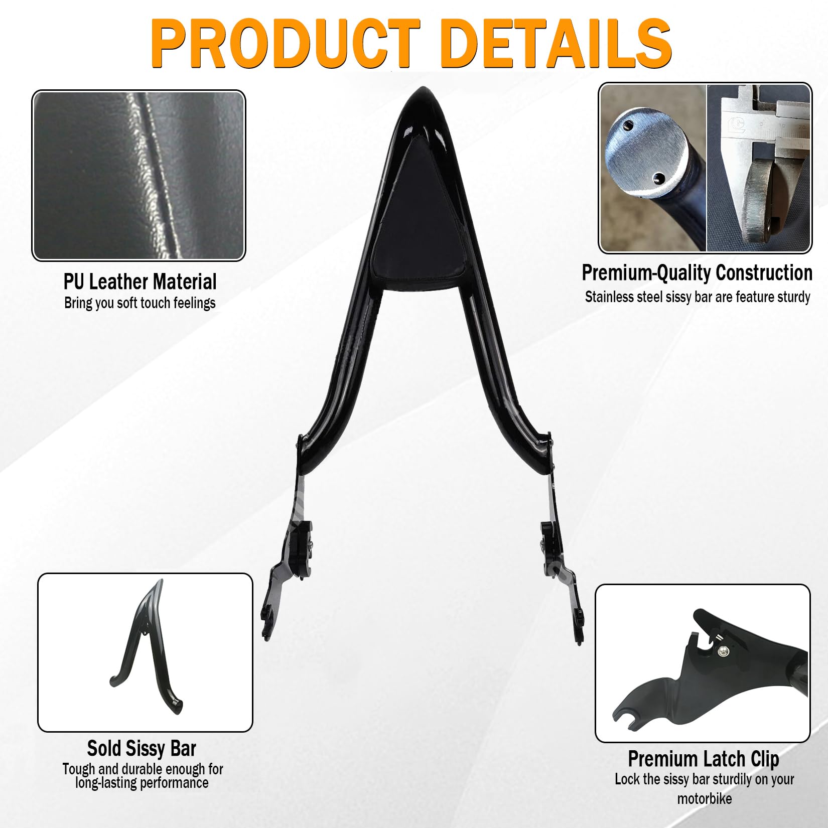 26'' Height Black Sissy Bar, Detachable Passenger Backrest Rear Pad Compatible for Harley Davidson Touring Models 2009-2023 Stre