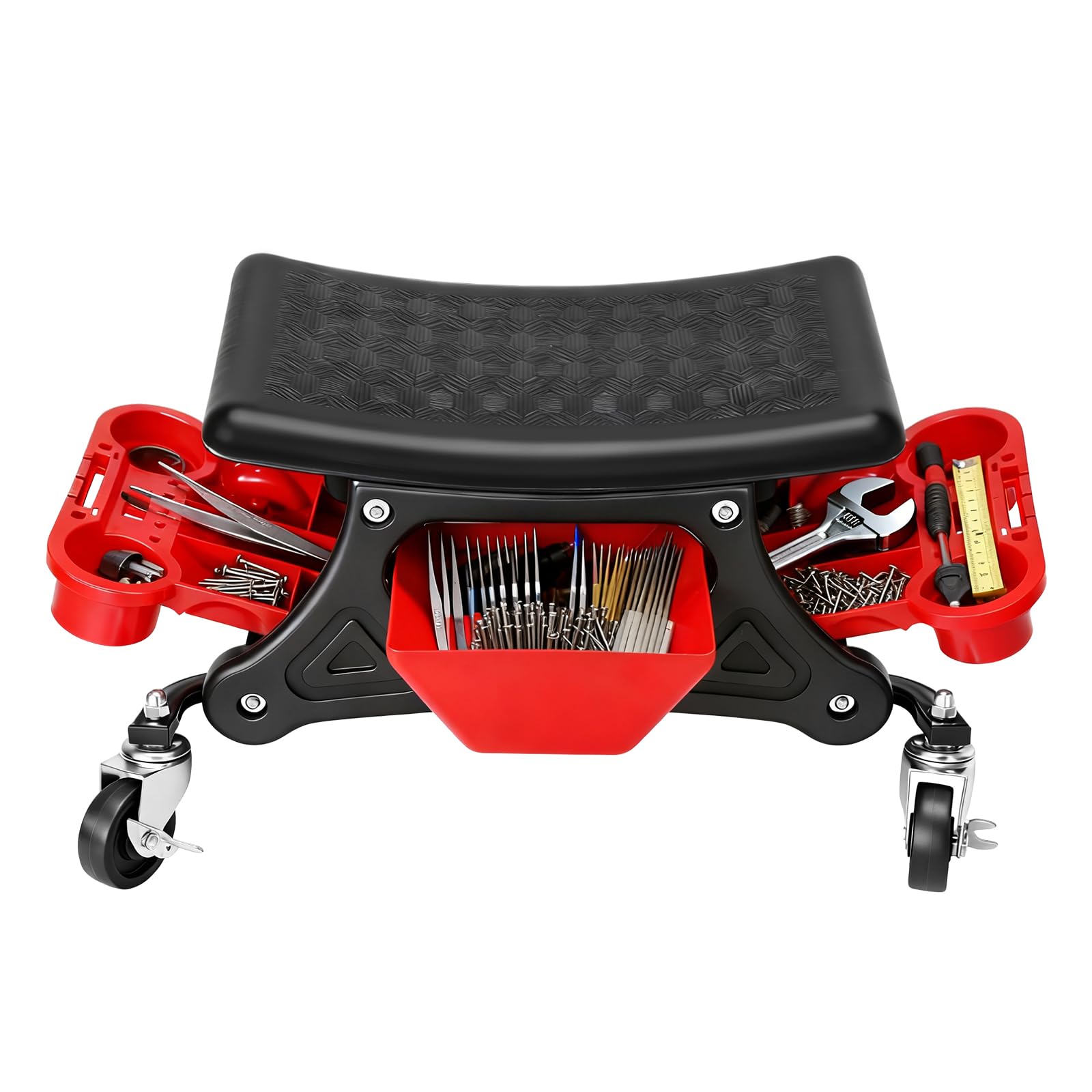 MOTOOS Mechanic Stool with Wheels,300 LBS Capacity Garage Stool,Heavy Duty Rolling Mechanics Seat with Slide Out Tool Trays and 