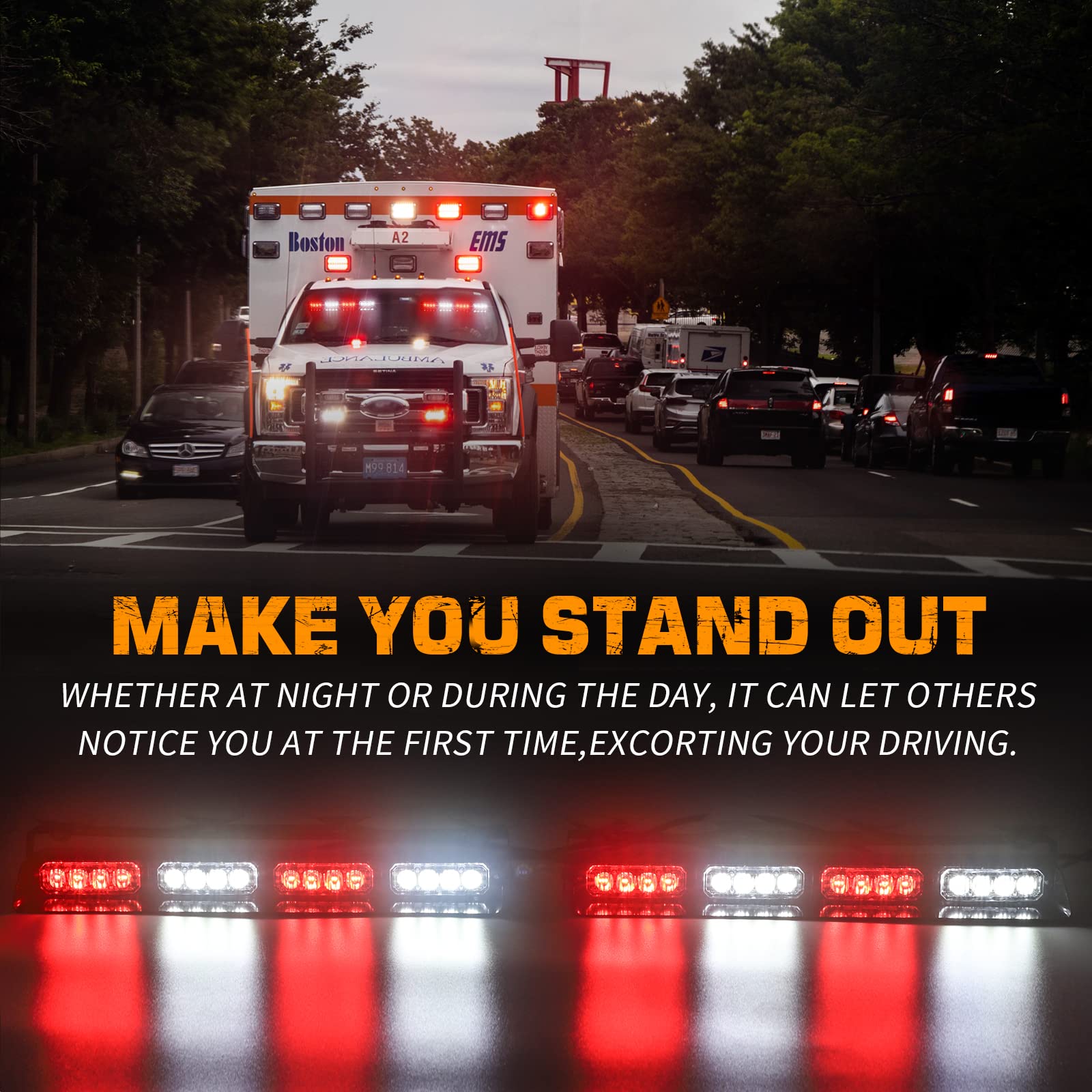 XRIDONSEN Emergency Dash Strobe Lights - Red/White Hazard Flashing Lights for Firefighter Vehicles & Trucks (2x14 inch)
