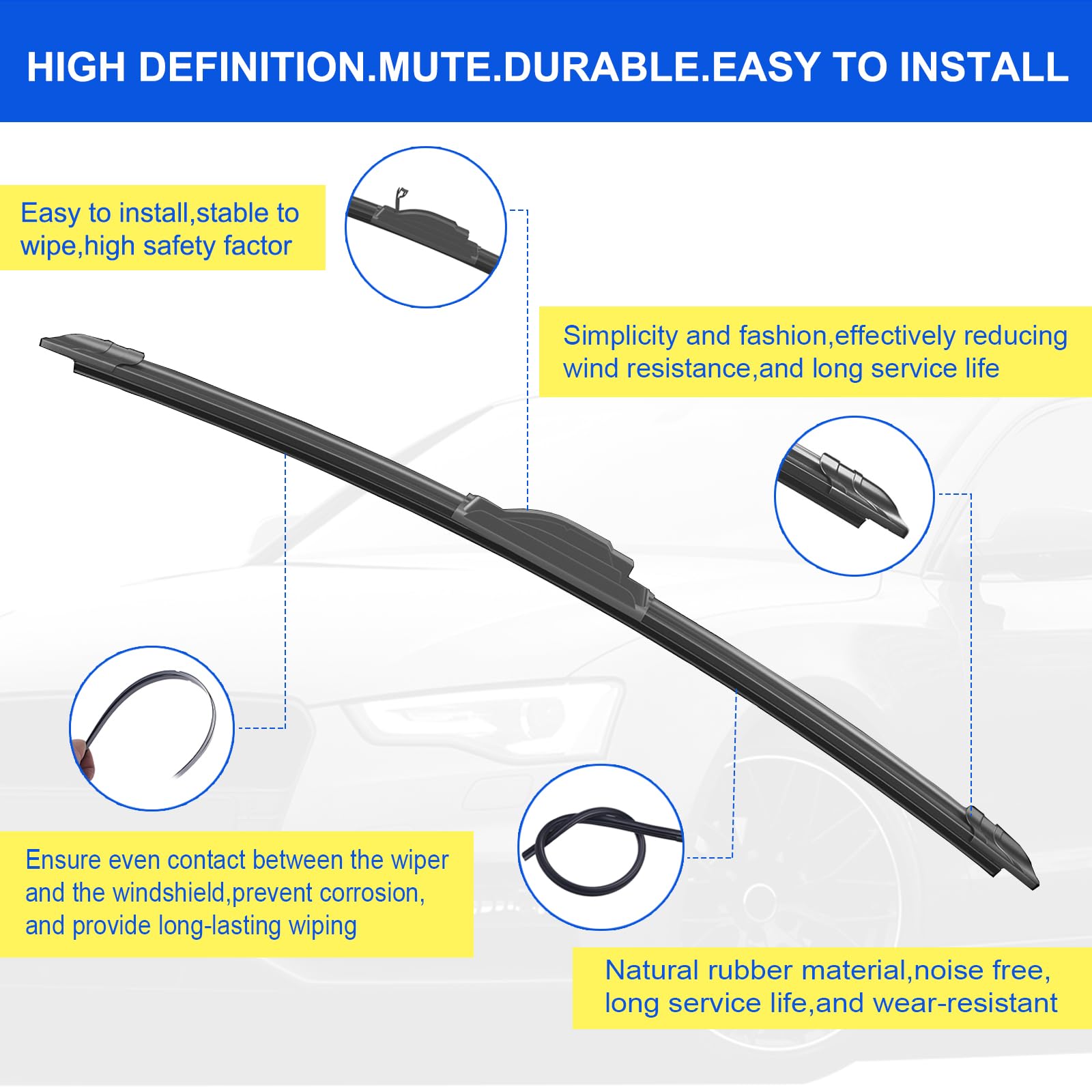Anikluim 16''+16'' Wiper Blades With 12'' Rear Wiper Blade Set Replacement For 2018-2023 Jeep Wrangler Windshield Wipers Origina