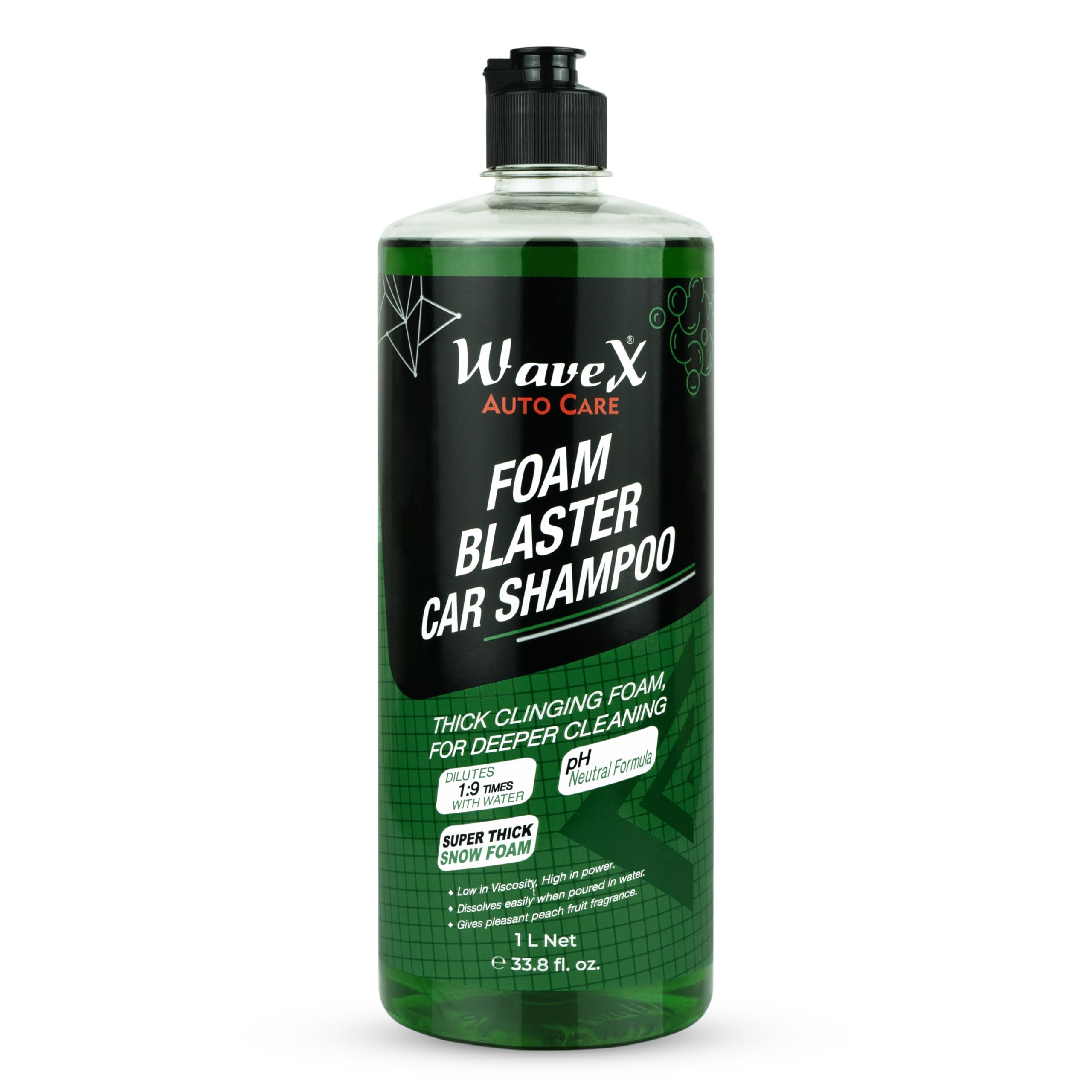 Wavex Foam Wash Car Shampoo Concentrate (1L) Ph Neutral, Extreme Suds Snow White Foam, Highly Effective On Dust And Grime