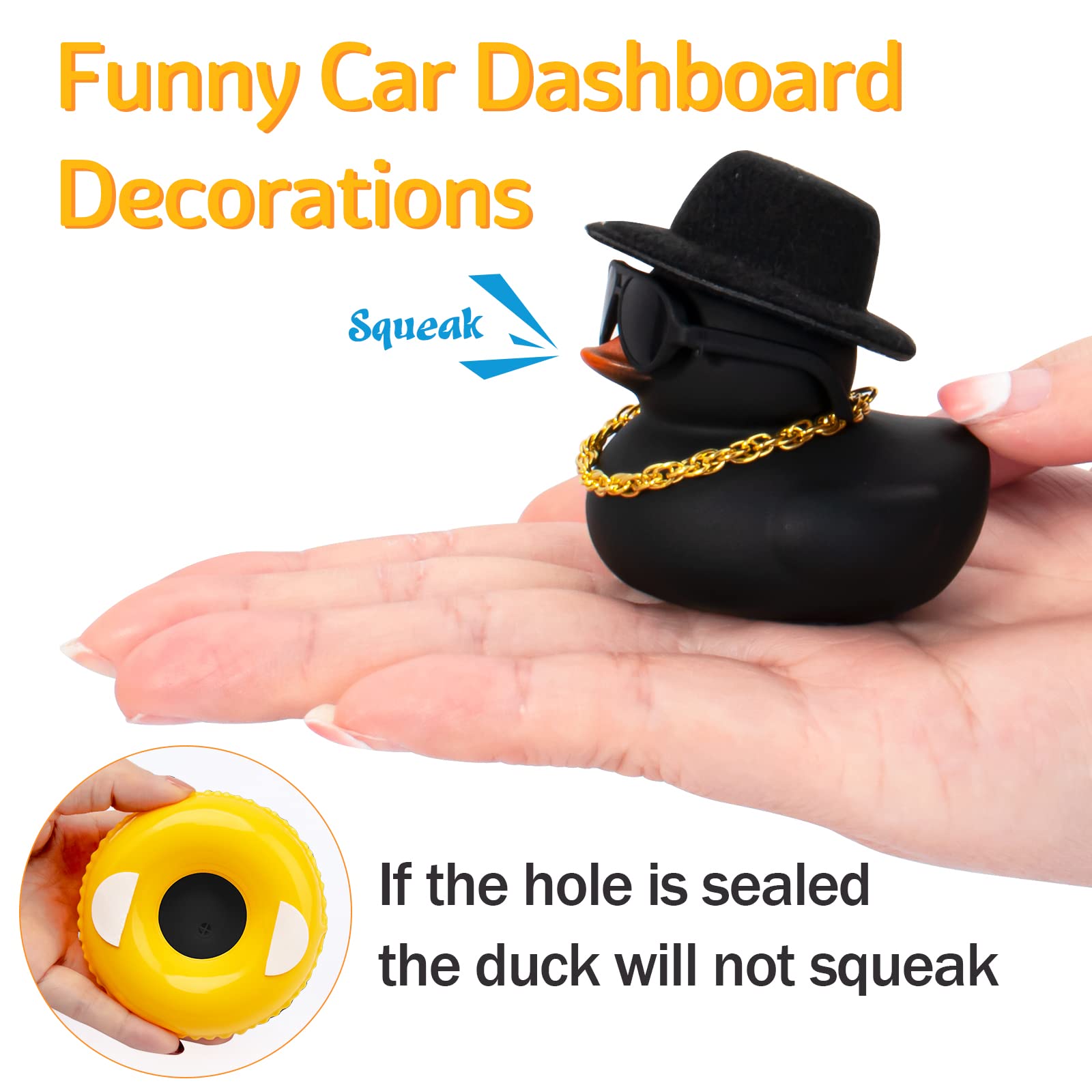 wonuu Rubber Duck Dashboard Decoration - Small Pink Rubber Duck with Black Top Hat for Car Accessories