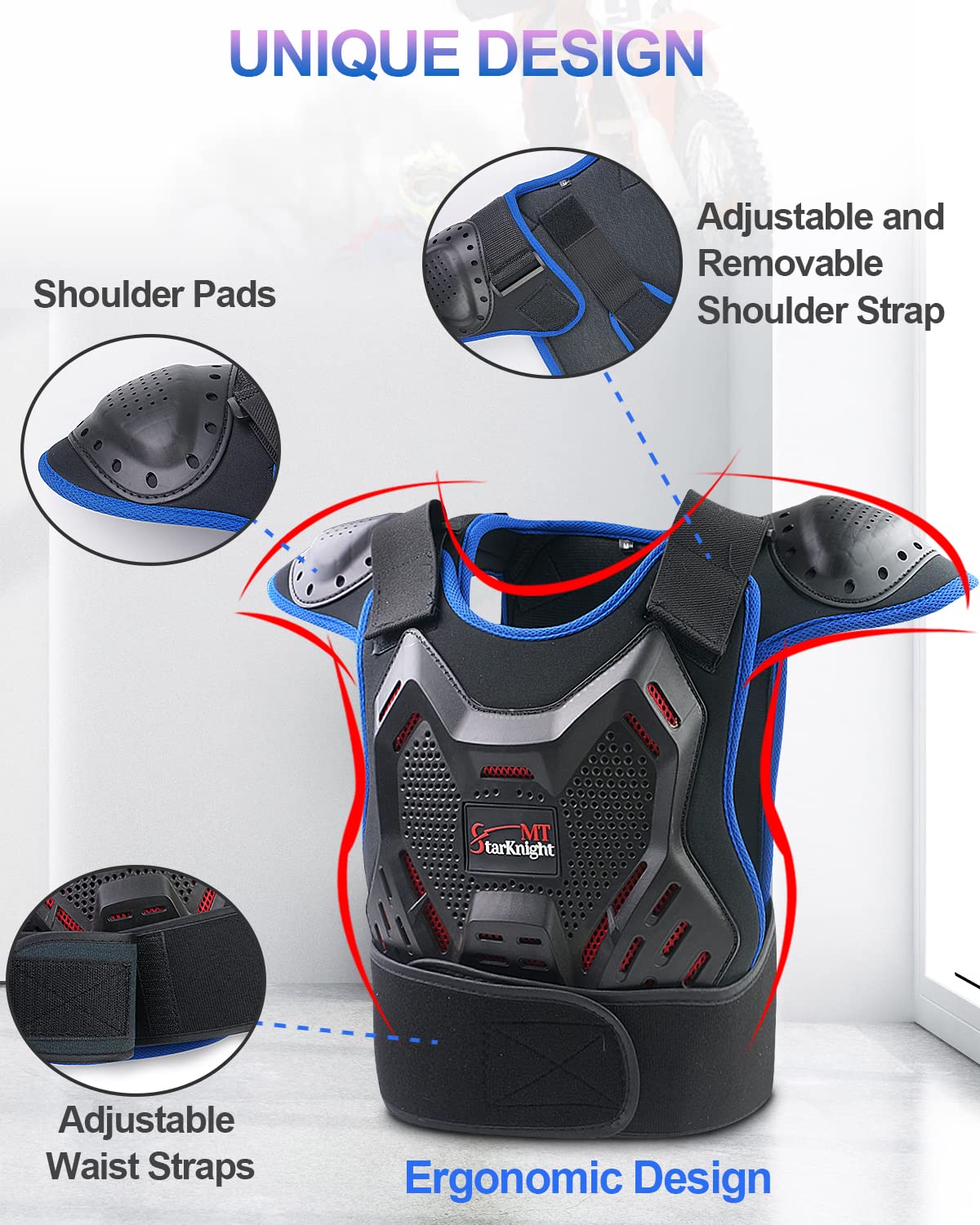 StarknightMT Kids Motorcycle Armor Suit - Youth Motocross Protector, Knee & Elbow Pads, Blue, Model AAX027, Polyethylene (PE)