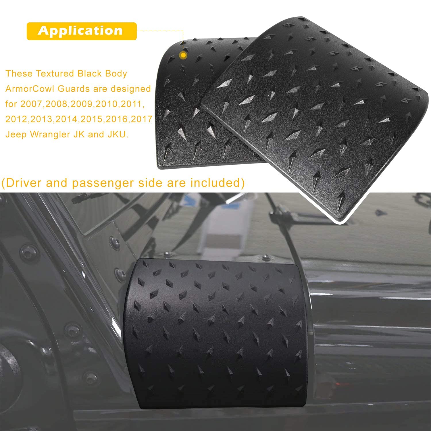 Danti Black Cowl Body Armor Outer Cowling Cover For Jeep Wrangler Jk Jku Unlimited Rubicon Sahara X Off Road Sport 2007-2018 (Pa