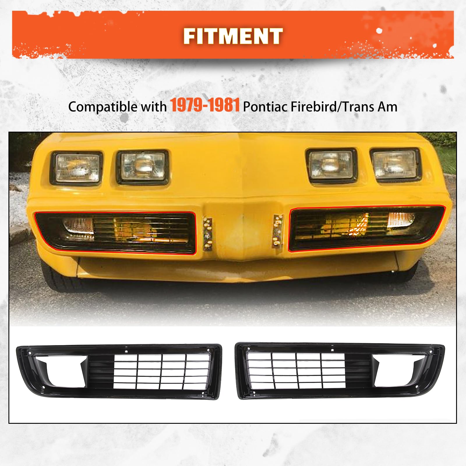 ECOTRIC Front Grill Set for 1979-1981 Pontiac Firebird/Trans Am - Black, Medium, Includes Fitting Kit