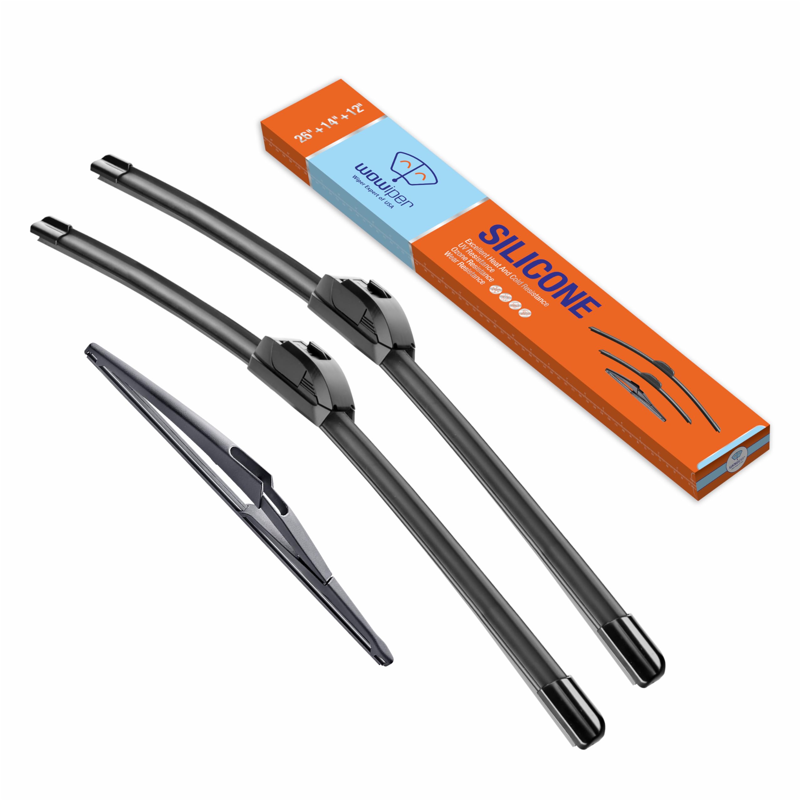 Wowiper Silicone Windshield Wiper Blades With Rear Wiper Blade For Nissan Rogue 2008-2013, All-Season Automotive Replacement Win