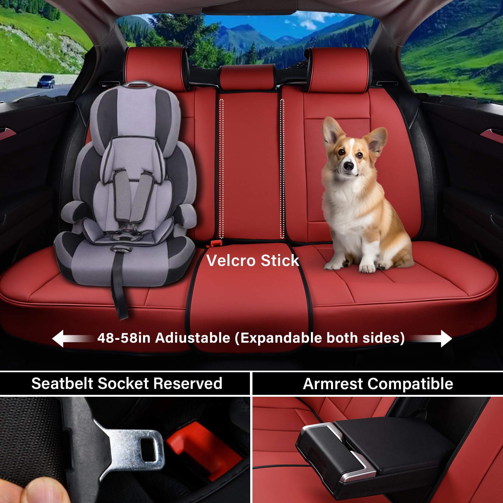 Coverado Car Seat Covers Full Set, Seat Covers For Cars, Red Car Seat Cover, Car Seat Protector Waterproof, Nappa Leather Car Se