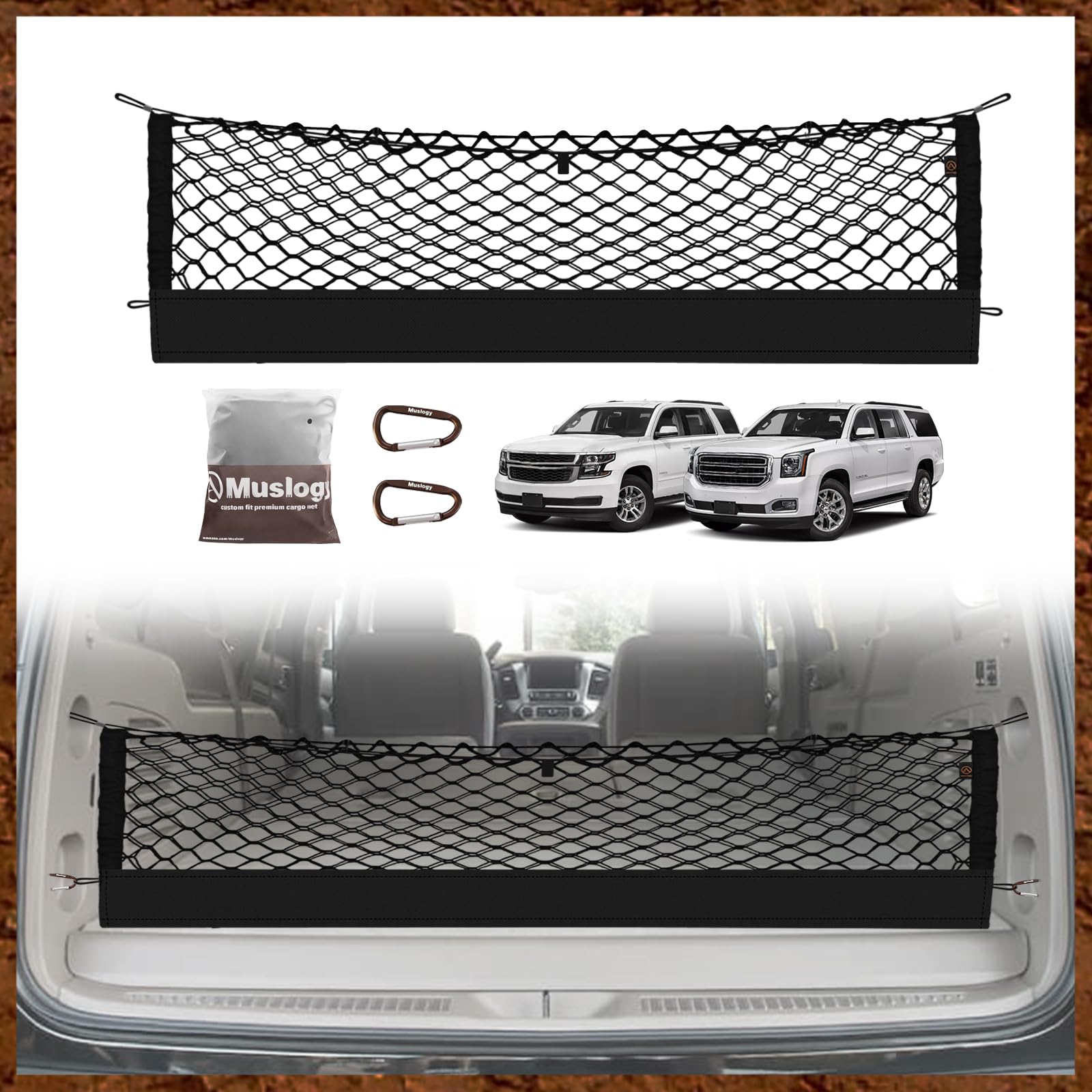 Muslogy Envelope Style Trunk Cargo Net Compatible With 2015-2020 Chevy Suburban, Gmc Yukon Xl Accessories Upgraded Mesh Storage