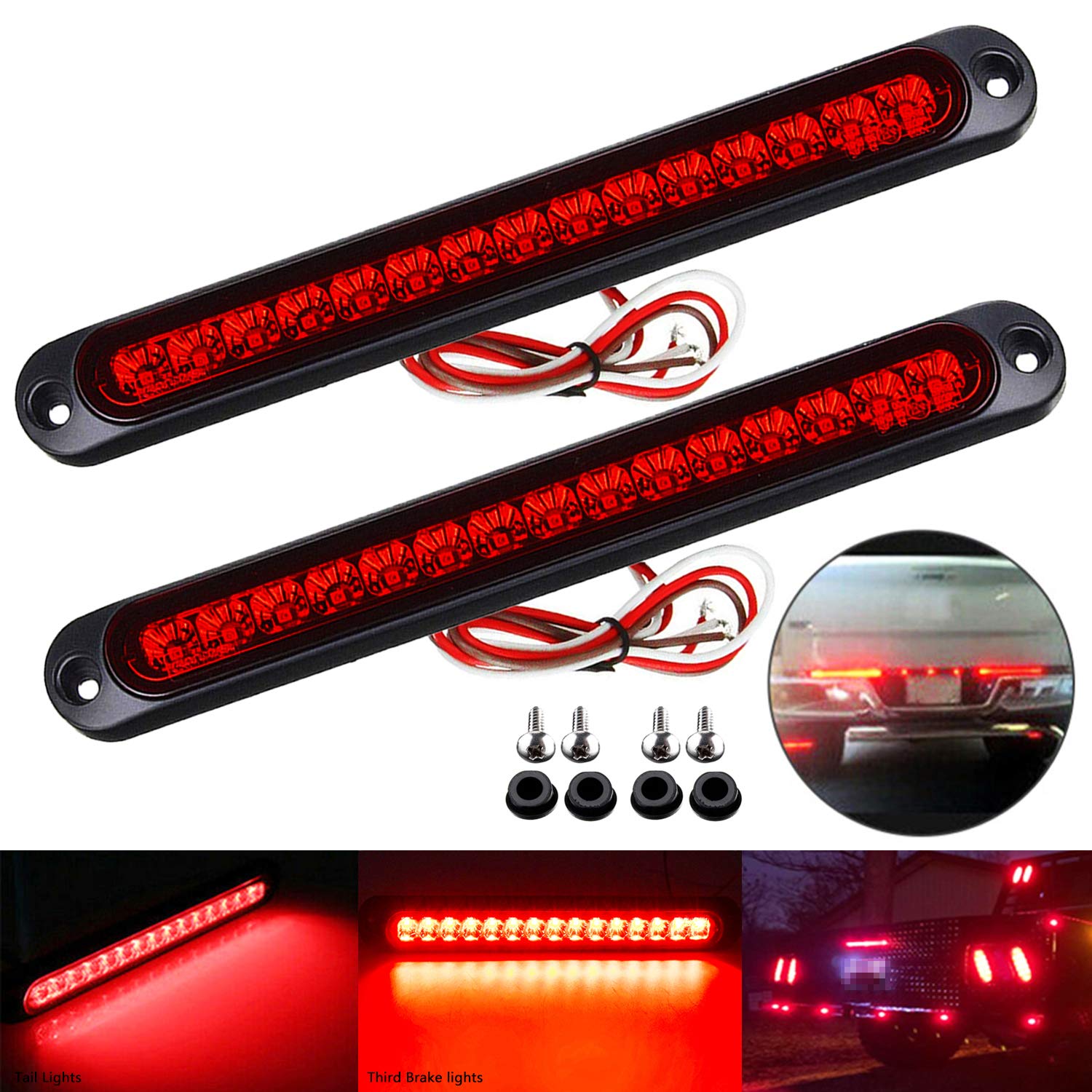 KEING 2 Pack 10" LED Trailer Lights - Waterproof 9-30V Stop Turn Tail Lights, Red, Model WD-075-R for Trucks & Boats
