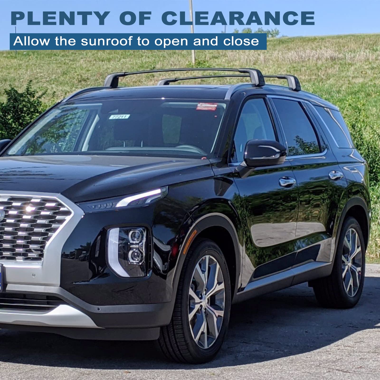 Snailfly Roof Rack Cross Bar for 2019-2025 Hyundai Palisade, Lockable Aluminum Cargo Carrier, Standard Size, Black, Model SnailflyPLSUGCB