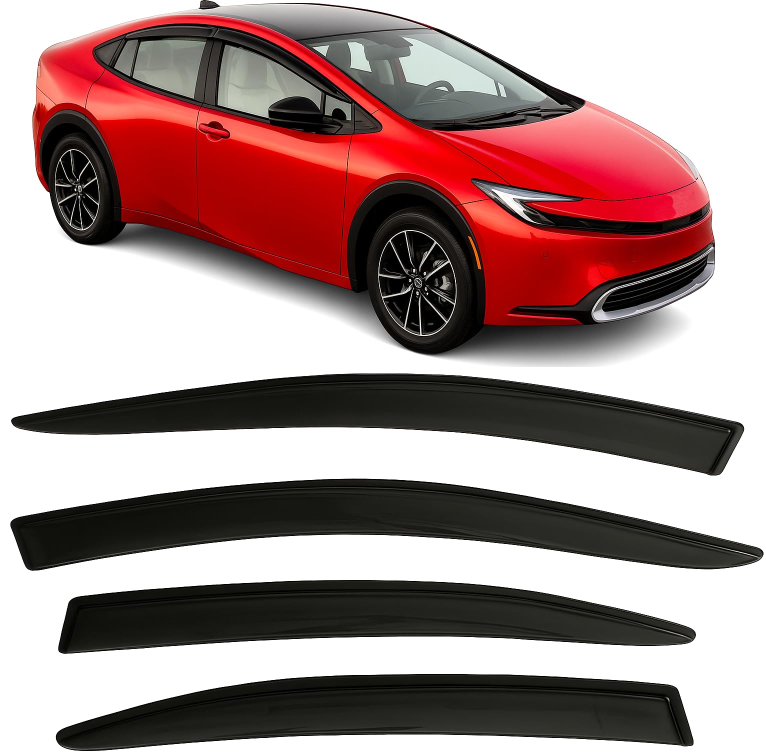 2023-2025 Tape-On Side Window Visor Deflectors for Toyota Prius and Prius Prime SE XSE Premium LE XLE Limited Smoke Tinted Rain