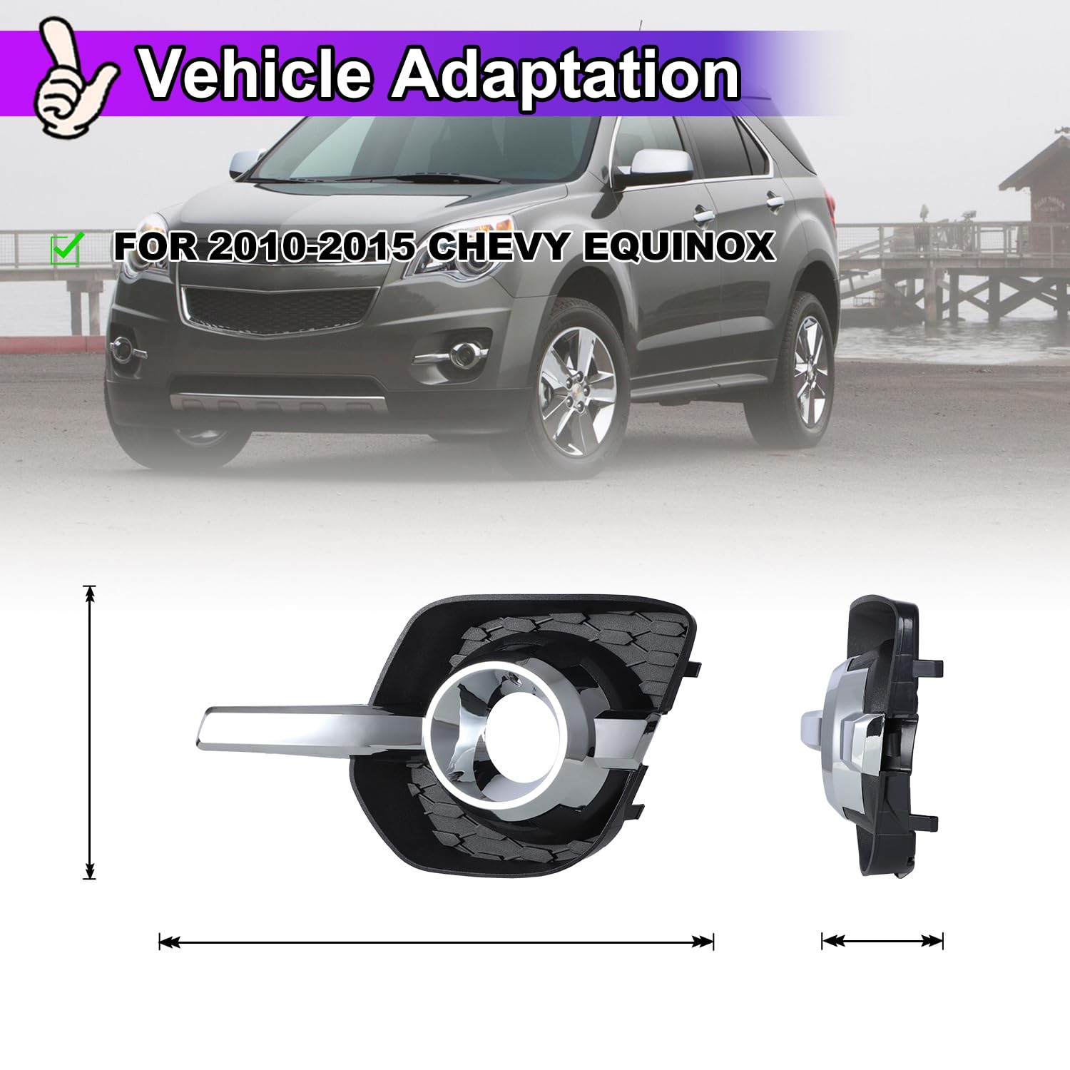 Nixon Offroad Fog Lights Bezels For Chevy Equinox 2010 2011 2012 2013 2014 2015 Fog Lamp Cover Replacement, Left Driver Side(Onl