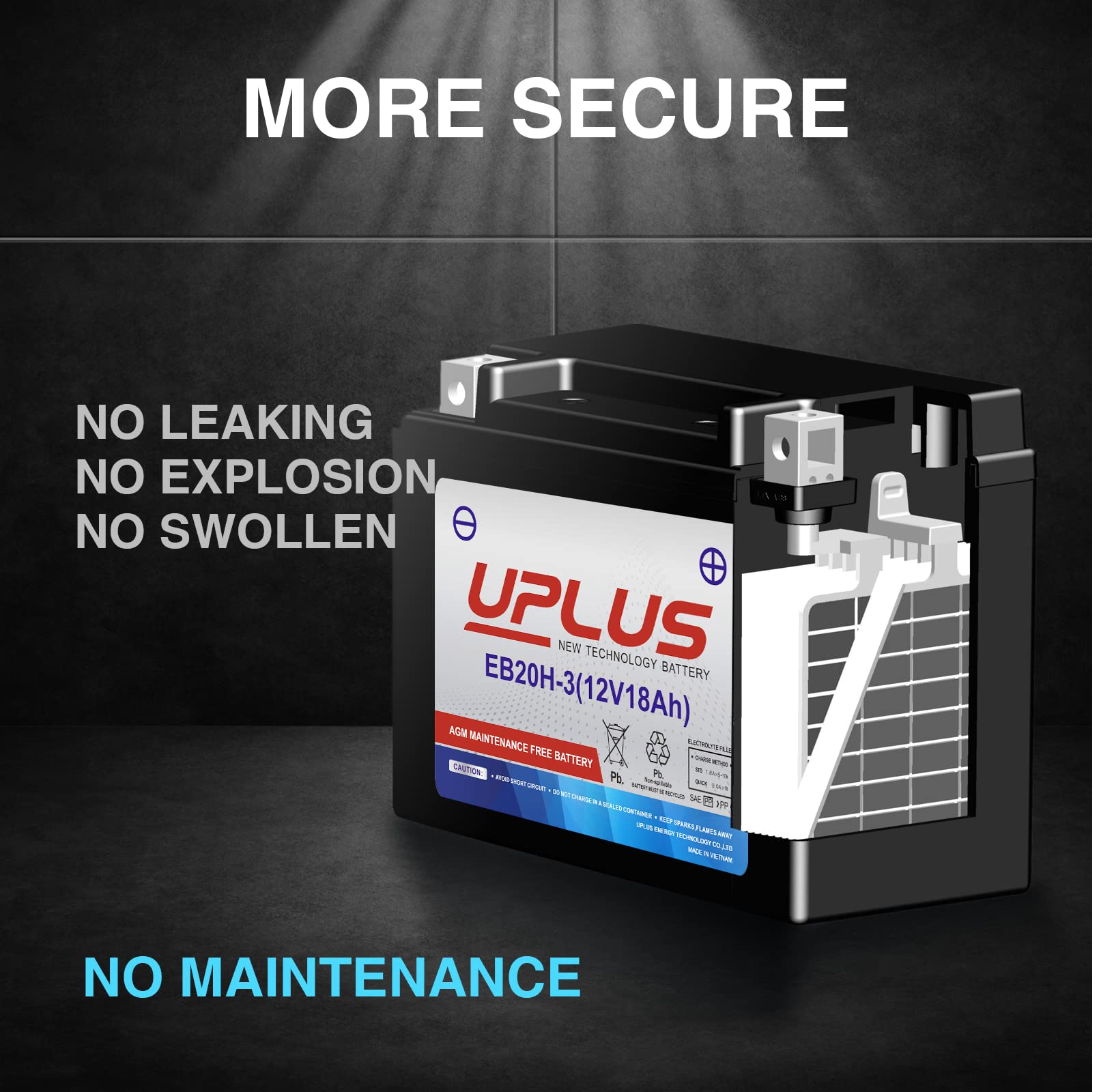 UPLUS Motorcycle Battery YTX20HL-BS, Sealed AGM, 6.89"x3.43"x6.1", Black, Compatible with Yamaha, Honda, Suzuki, Harley-David