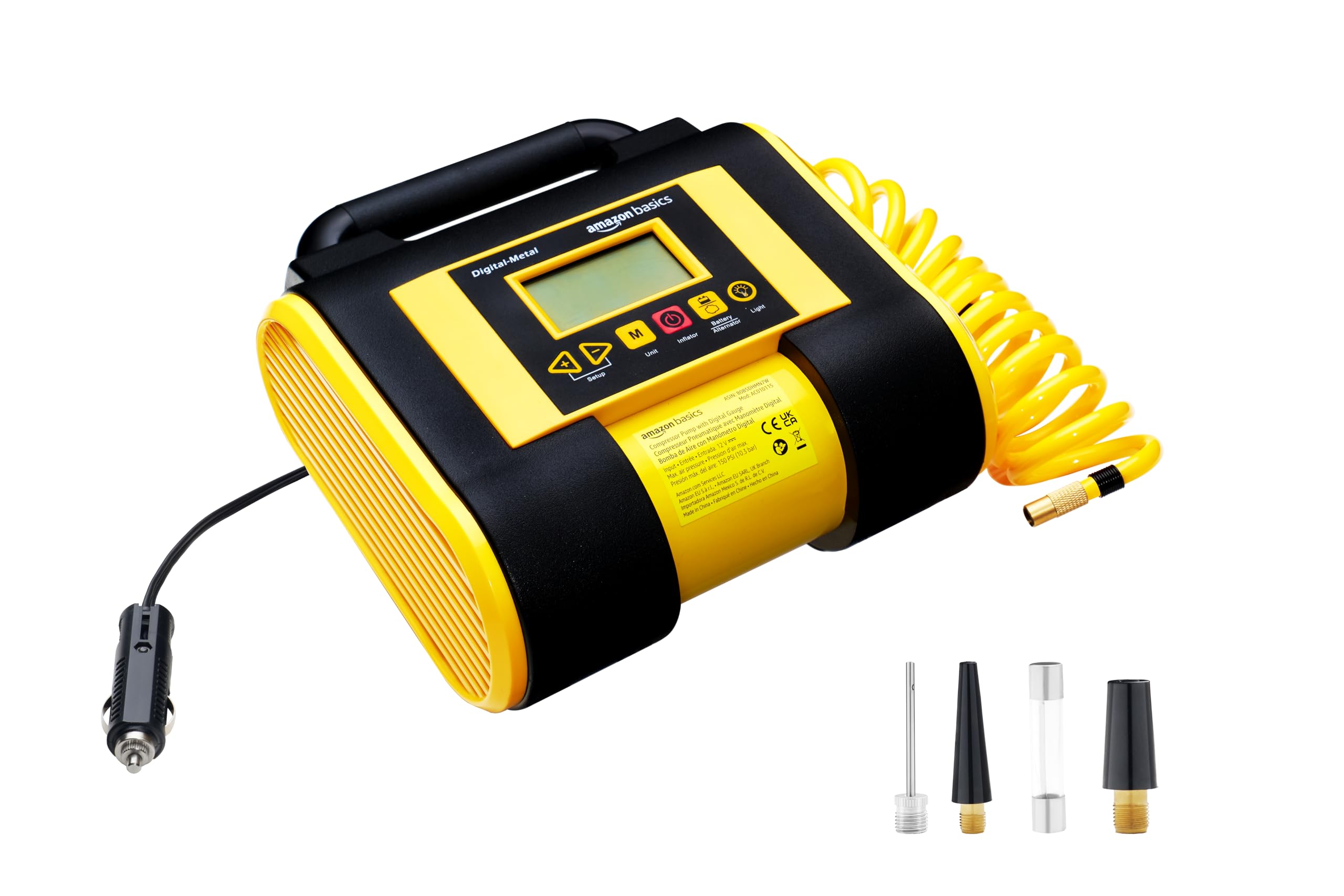 Amazon Basics Portable Car Tire Inflator With Digital Pressure Gauge, 150 Psi, 12V Dc, Black