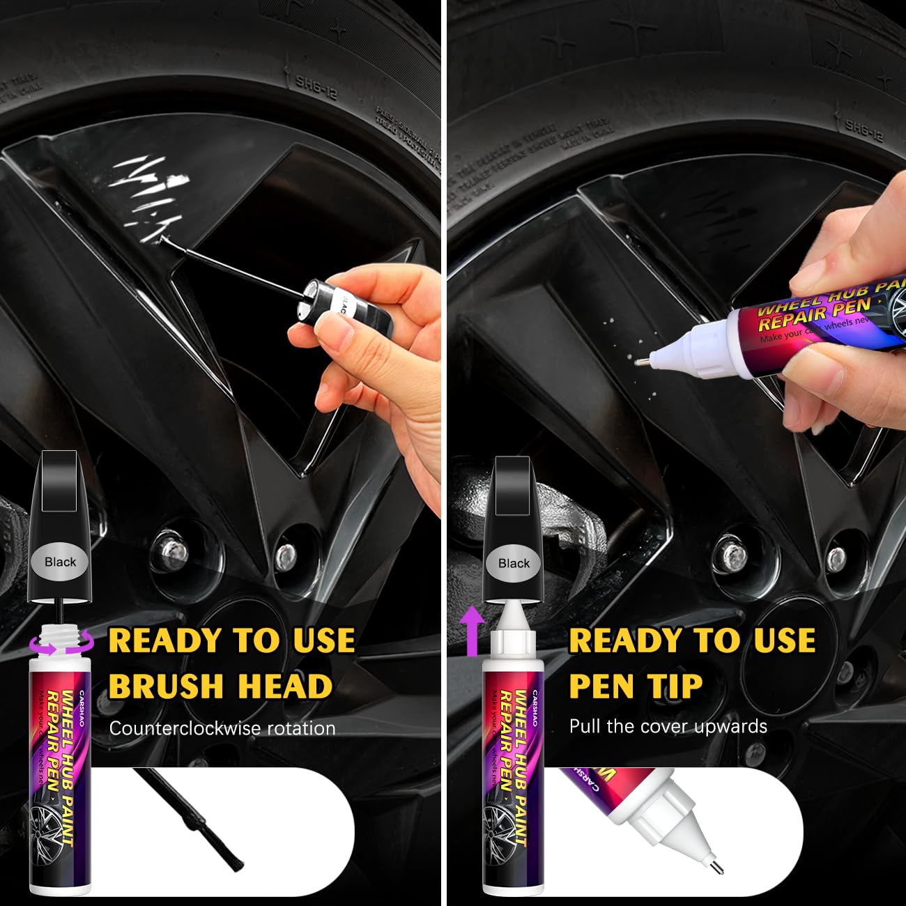 AMUIZC Touch Up Paint Wheel Scratch Fix Cars Rim Scratch Repair Pen Portable Quick and Easy for Car Wheel (Black)