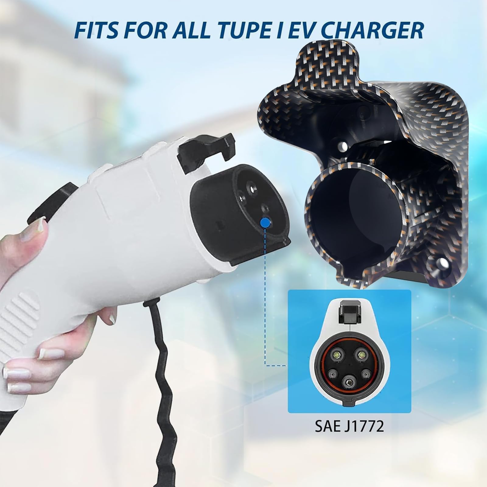 Ev Charger Holder Wall Mount Electric Car Charging Cable Holster For Sae J1772 Charging Plug & Connector
