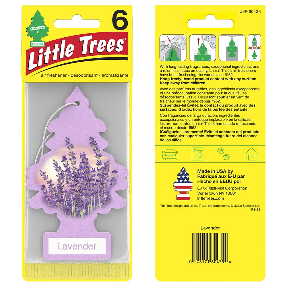 LITTLE TREES Lavender Air Fresheners - 24 Hanging Car Fresheners, Long Lasting Scent, 4 Count (Pack of 6)