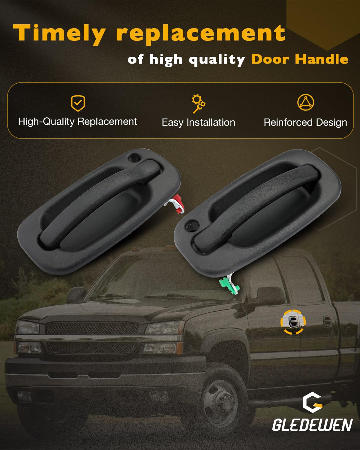 Gledewen Exterior Door Handles Pair with Lock Cylinders & Keys for 1999-2007 Chevy/GMC - Black, Front Left & Right