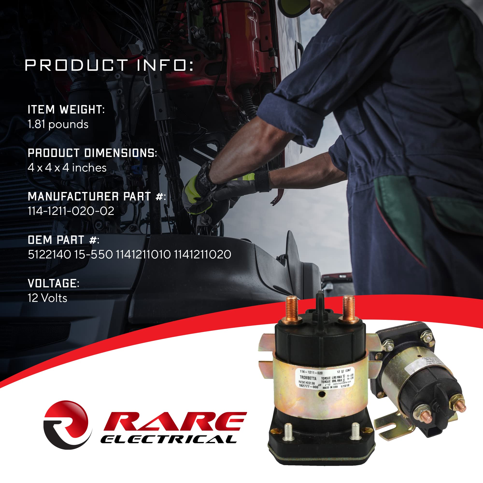 Rareelectrical Trombetta 12V 4 Terminal Solenoid, 200 Amp Continuous Duty, Compatible with Multiple Models, Durable Plastic Construction