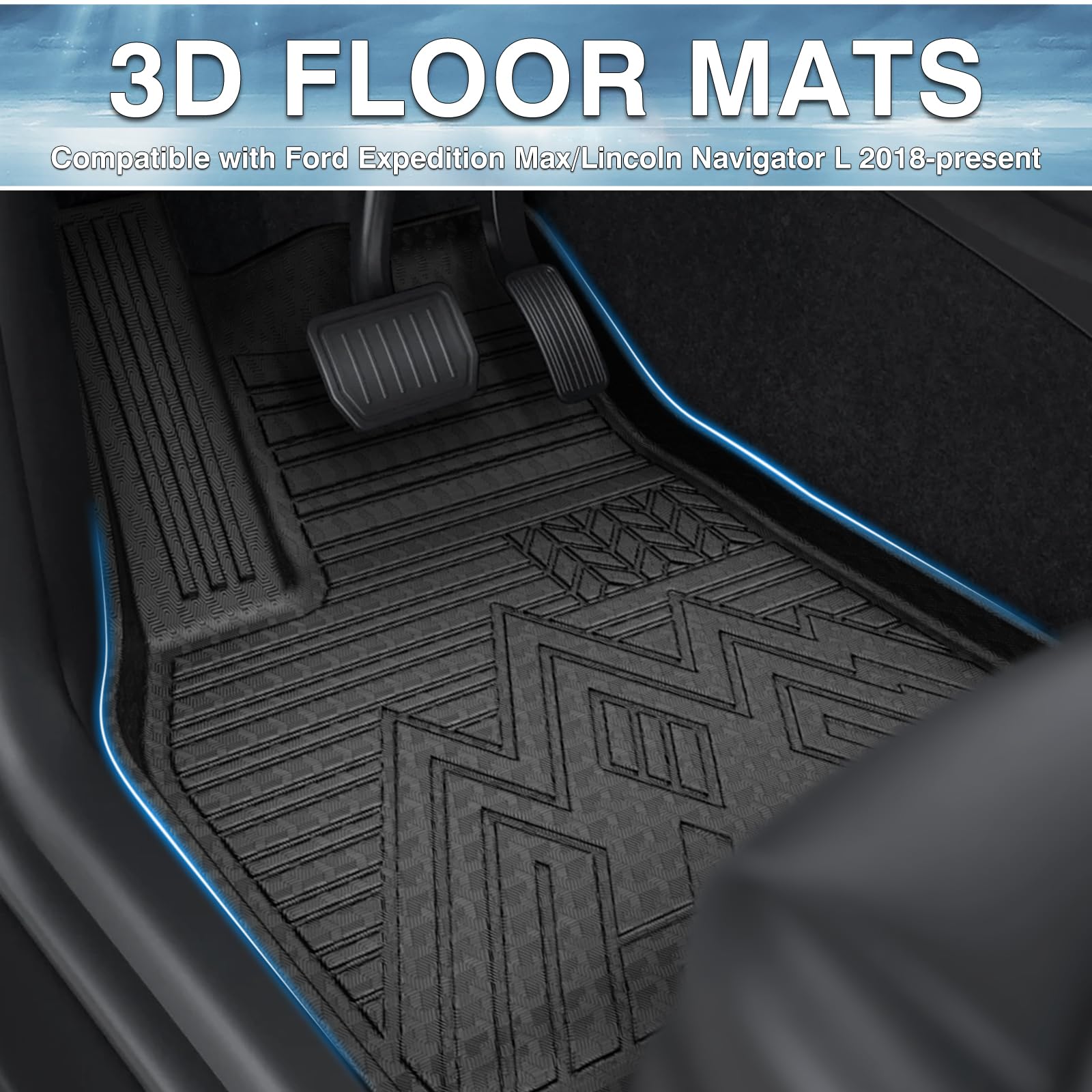 Mixsuper Floor Mats for Ford Expedition/Lincoln Navigator 2018-2024, Only for 8 Seater, Including Max and L, Fit with 2nd Row Be