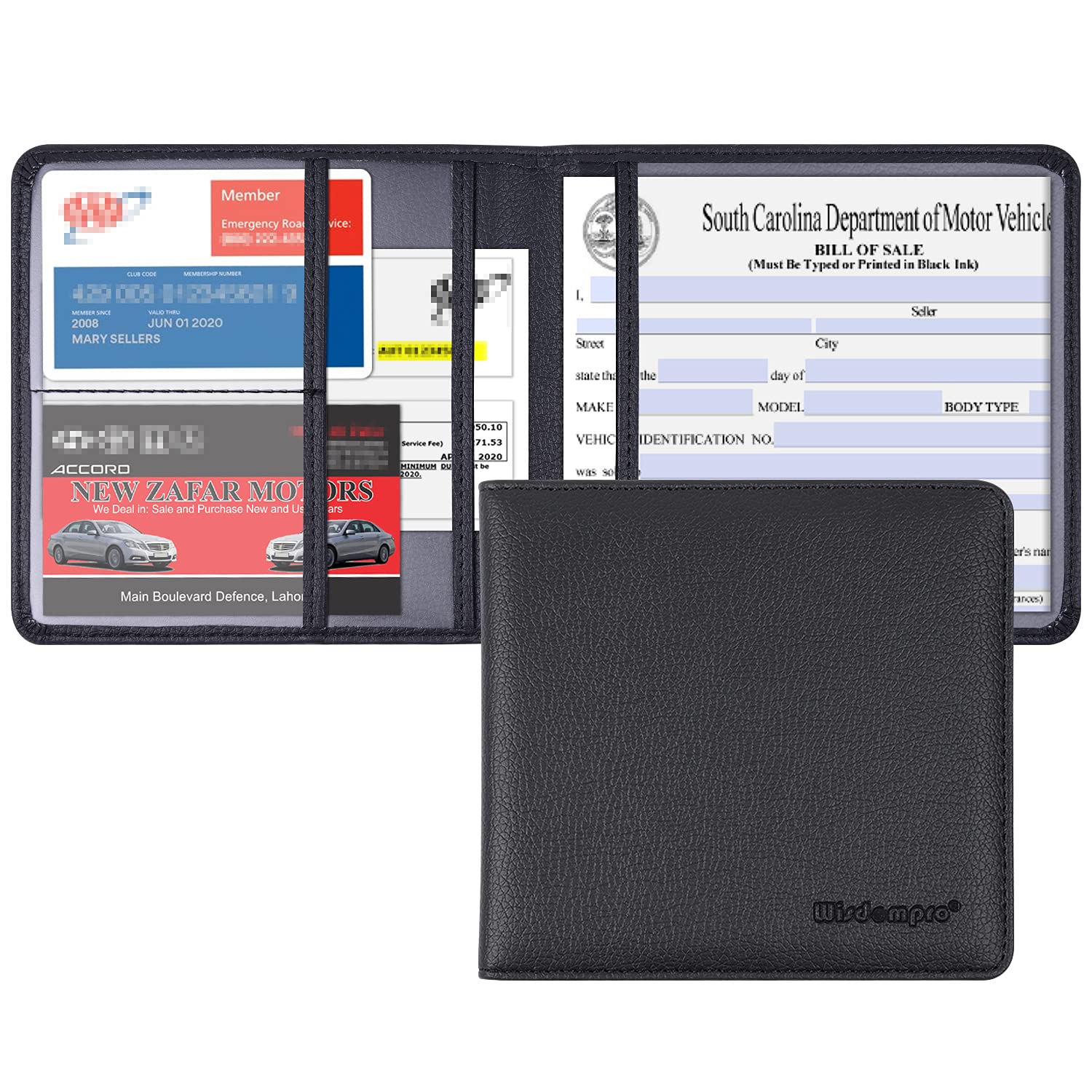 Wisdompro Registration And Insurance Card Holder - Premium Pu Leather Vehicle Glove Box Organizer Car Wallet For Document, Licen