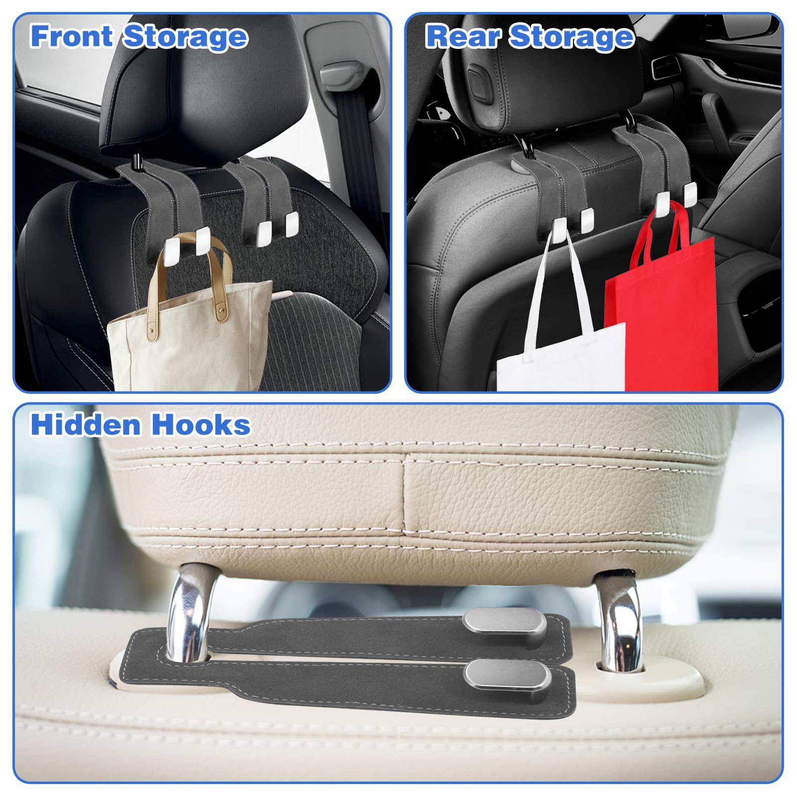 2Pcs Double Hook Purse Hook Car Storage Headrest, Car Seat Hooks For Headrest, Purse Hanger For Car Headrest Hook Car Purse Hook