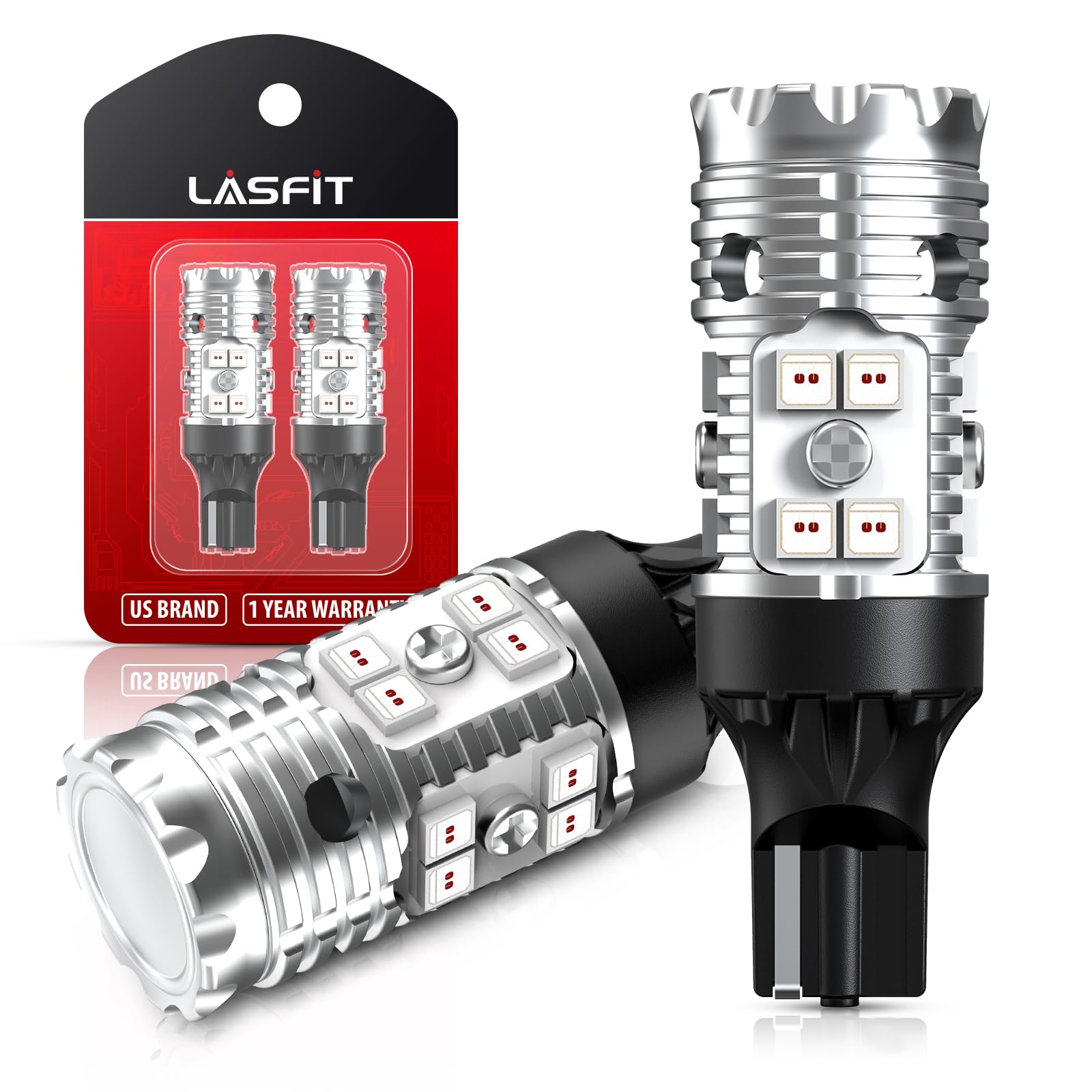 LASFIT 921 LED Red Bulb - Canbus Ready T15 Third Brake Light Replacement for Ram, F150, Silverado, Camry, Tundra, Wrangler - 2pcs