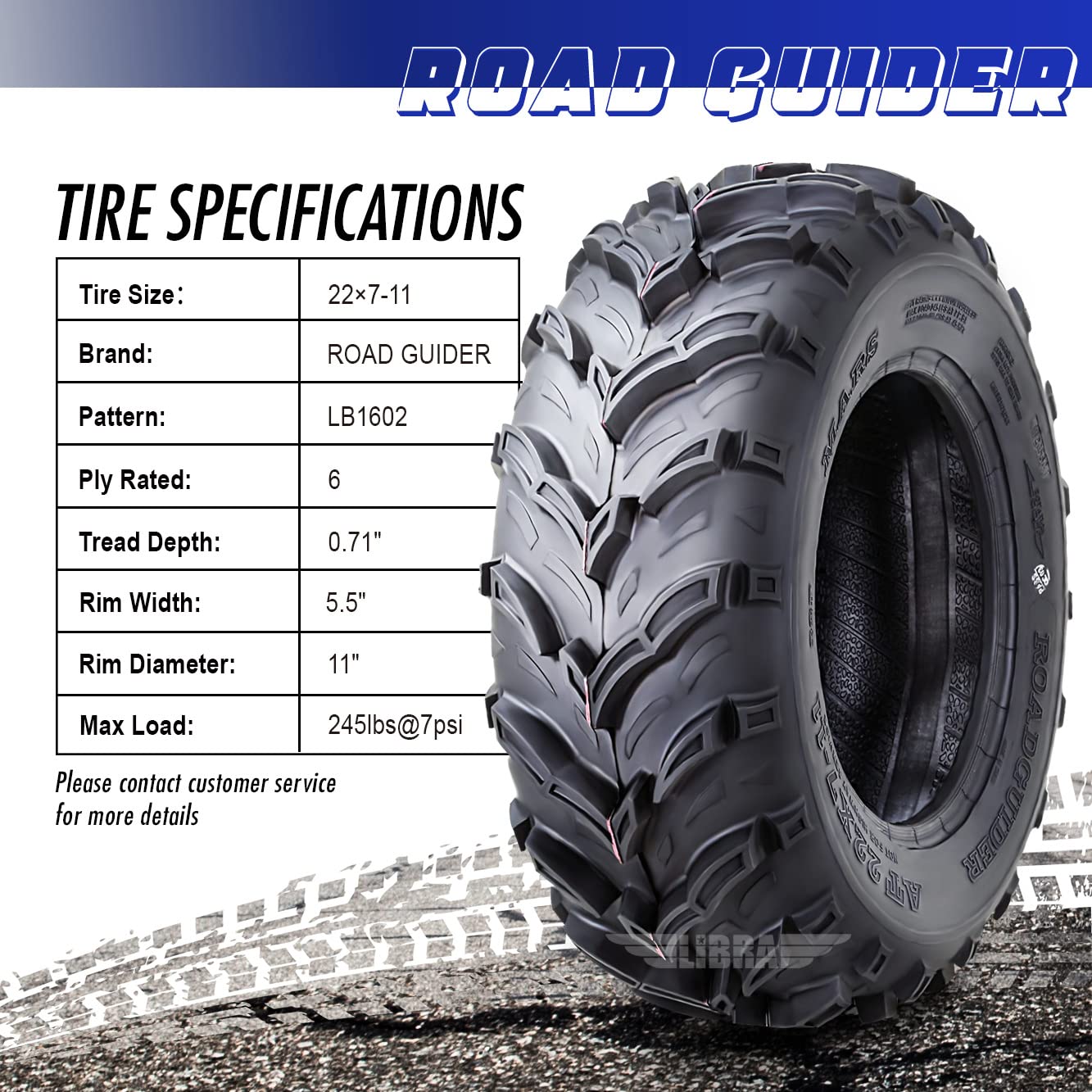 Roadguider Set 2 Road Guider Atv Mud Tires 22X7-11 22X7X11 6Pr 20Mm Deep Tread Compatible For Honda Recon 250 Suzuki Ozark 250