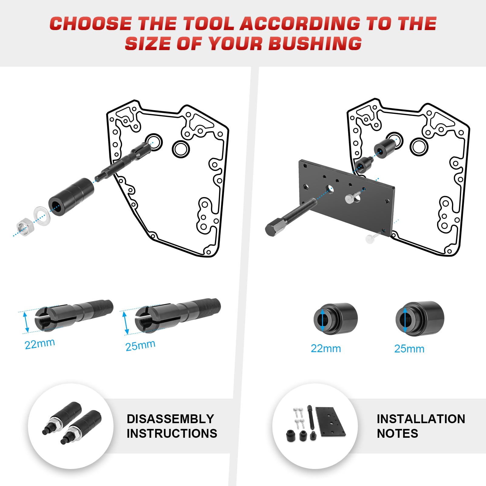 Dasen Inner Cam Bearing Installer and Puller Tools Compatible with 1999-2017 HARLEY DAVIDSON 88/93/96/103/110 ALL TWIN CAM YEARS