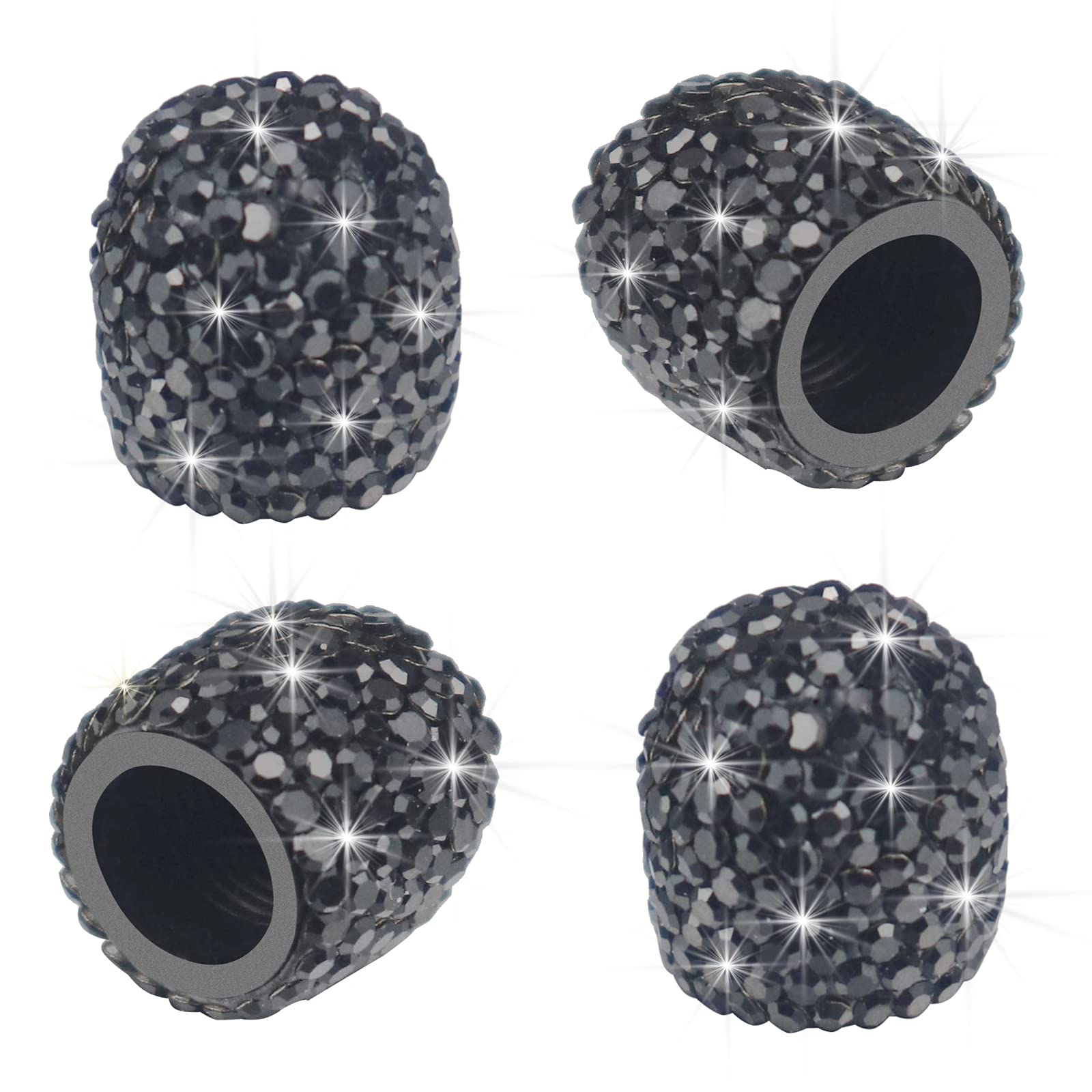 Sikawai Bling Valve Stem Caps Black Sparkling Handmade Crystal Rhinestone Universal Car Tire Valve Caps Chrome,Attractive Dustproof Bling Car/Bike/Motorcycle Accessories - Black