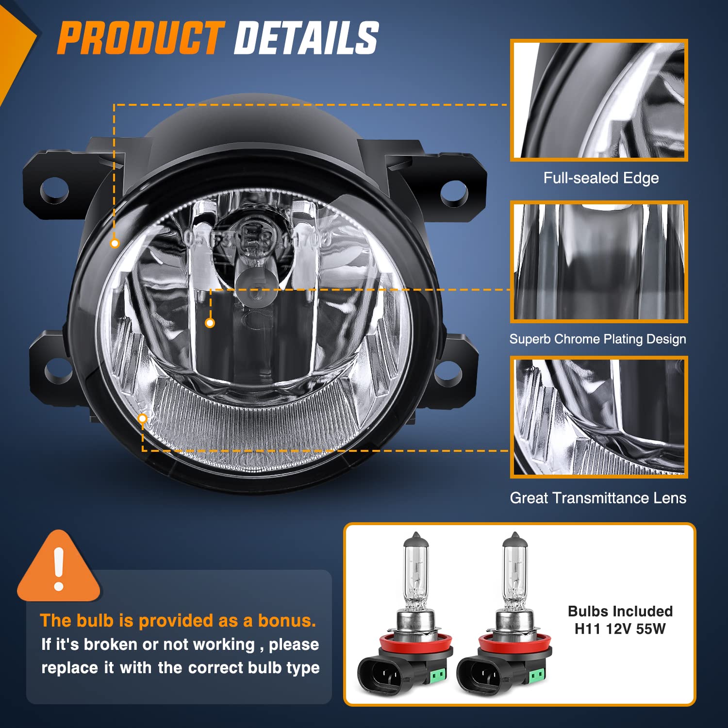 Nilight Fog Lights Assembly Compatible with 2013-2015 Accord Civic 2016-2018 Pilot 2014-2017 Compass 2013-2015 Crosstour CR-V Ch