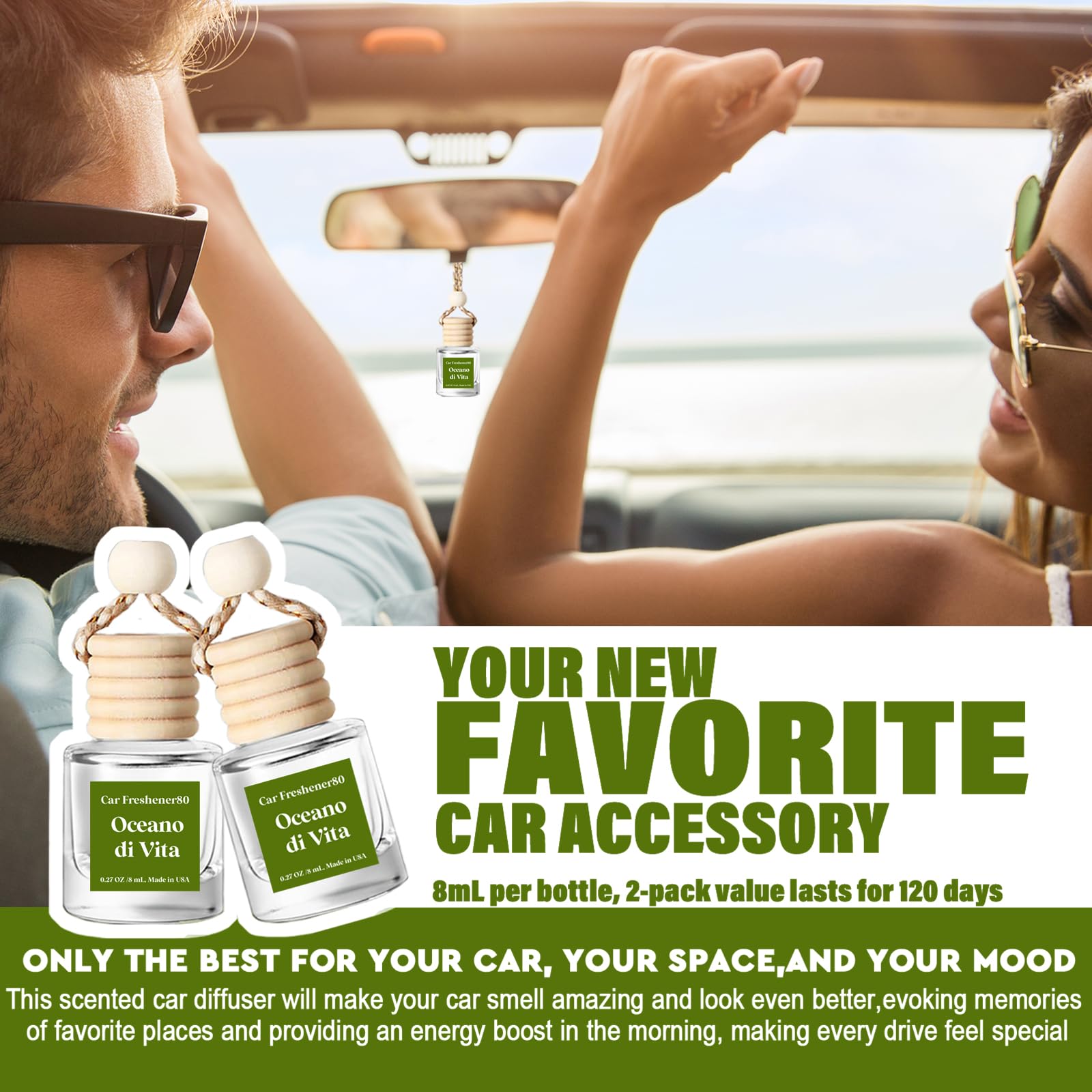 Car Air Freshener Hanging, Essential Oil Diffuser For Car, Long Lasting Air Freshener For Women, Made In Usa