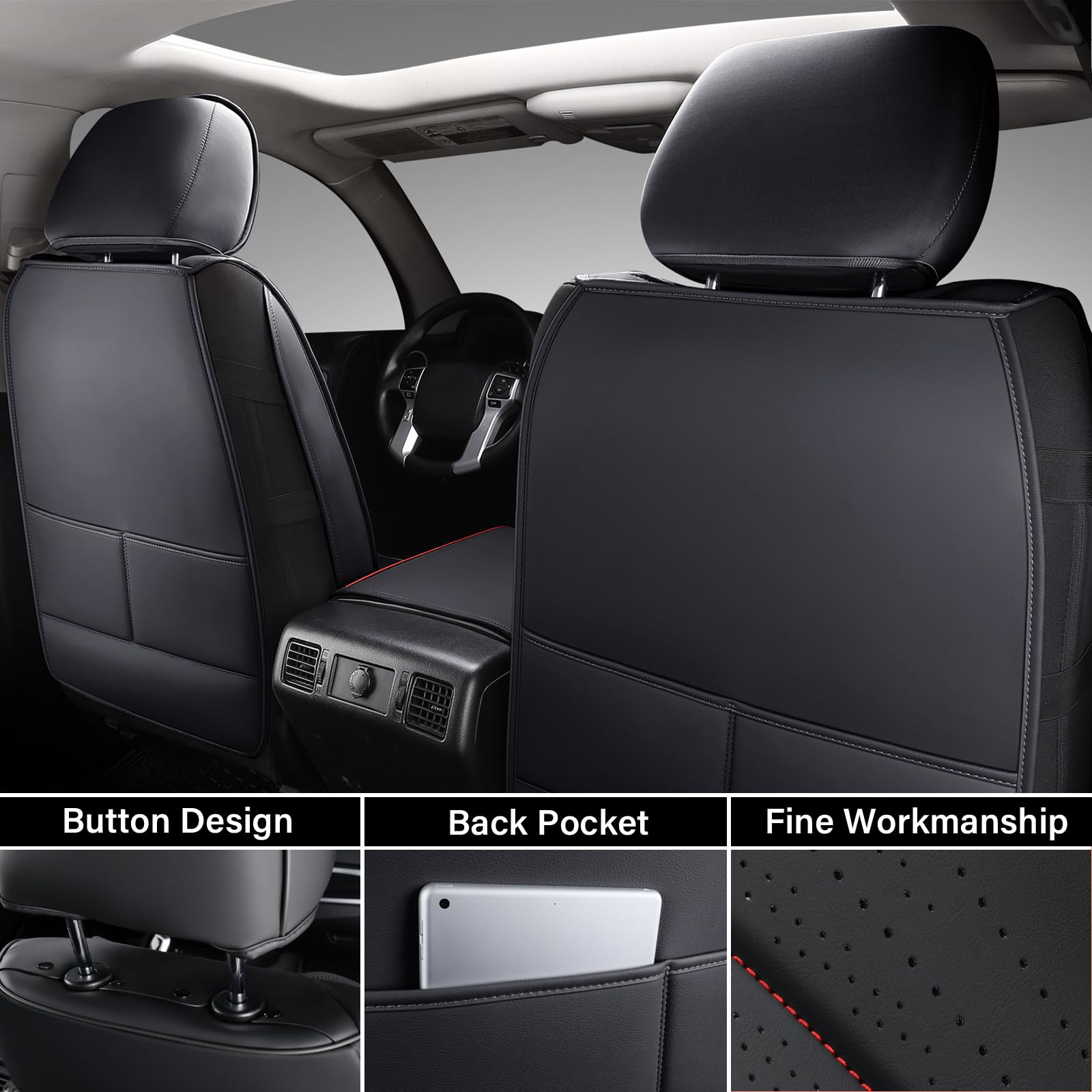 Coverado Tundra Seat Covers Full Set, Leather Car Seat Covers For Trucks, Automotive Seat Covers Protector Custom Fit 2007-2021