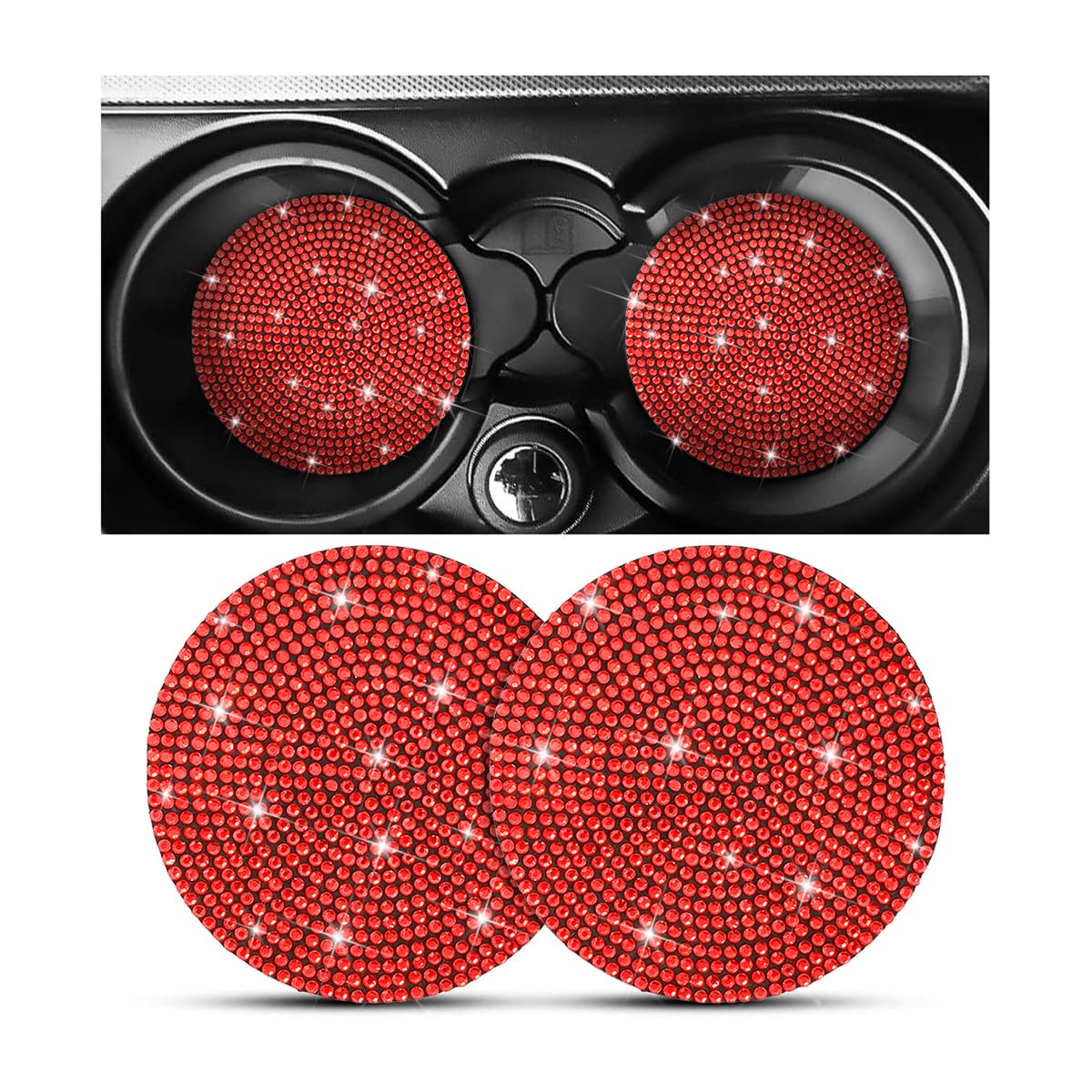 Osilly Bling Car Cup Holder Coaster, 2 Pack Crystal Rhinestone Anti-Slip Insert Coasters, Universal 2.75 Inch Fashion Automotive
