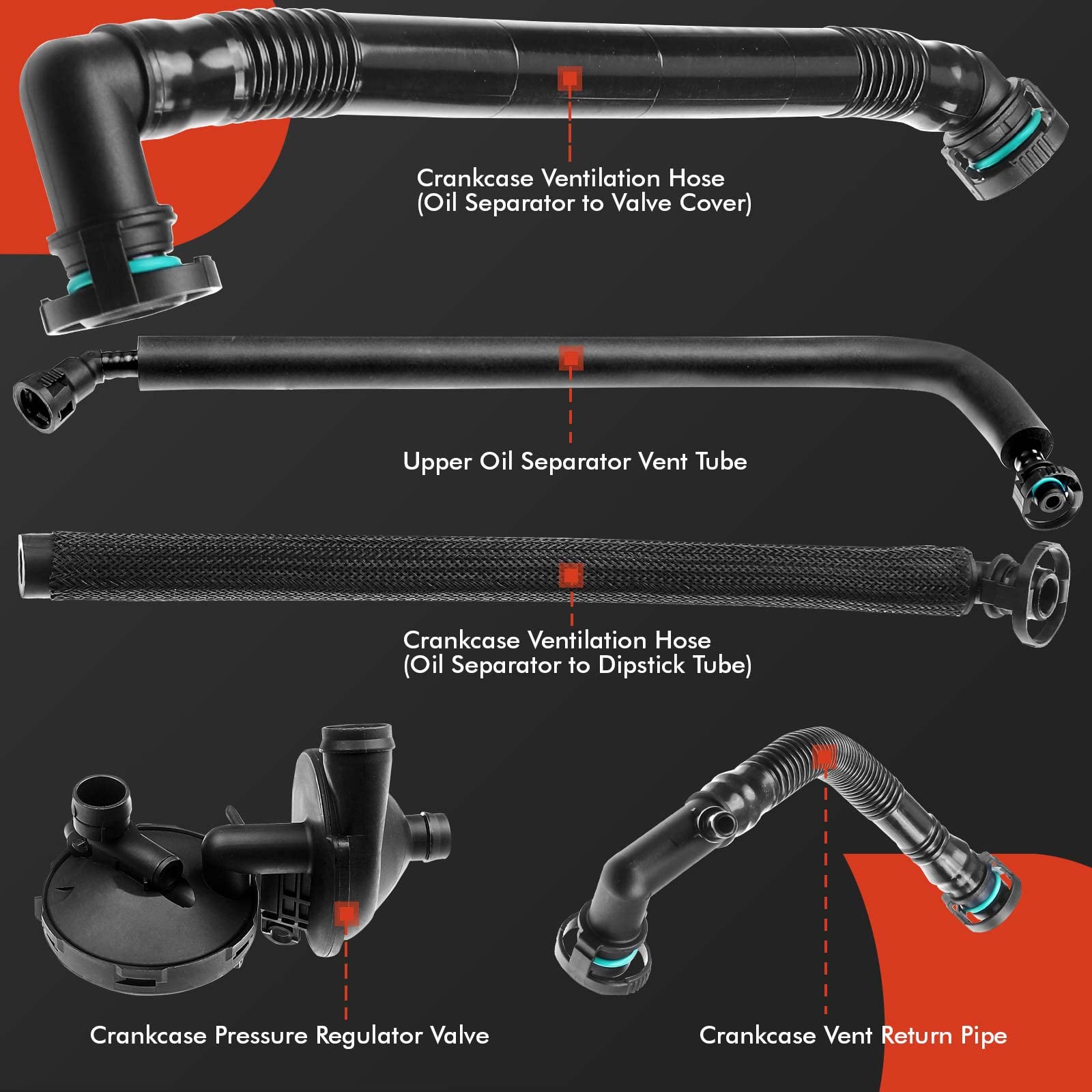 A-Premium Crankcase Vent Valve Hose Kit for BMW E36 E46 E39 E60 - Black, Aluminum/Brass/Alloy Steel, Model 11157532649