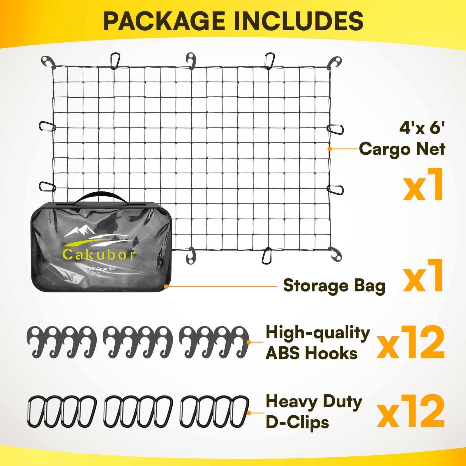 Cakubor Cargo Net For Pickup Truck Bed Suv, 4'X6' Stretches To 10'X15' Roof Rack Net, Small 4   X4    Mesh Heavy Duty Bungee Car