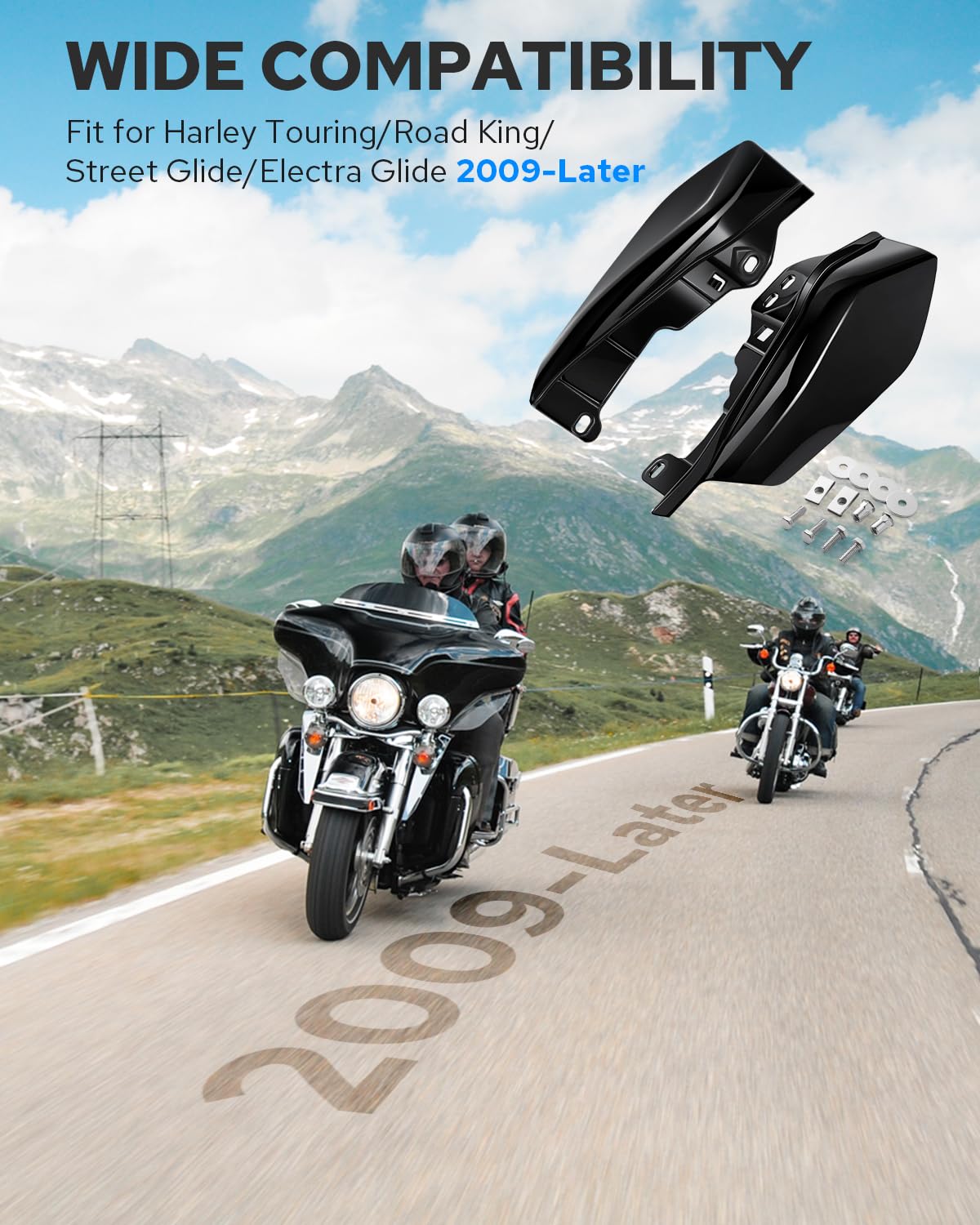 Benlari Air Deflectors for Harley Davidson Touring 2009-2024, Gloss Black, ABS Plastic, Model HS-9785